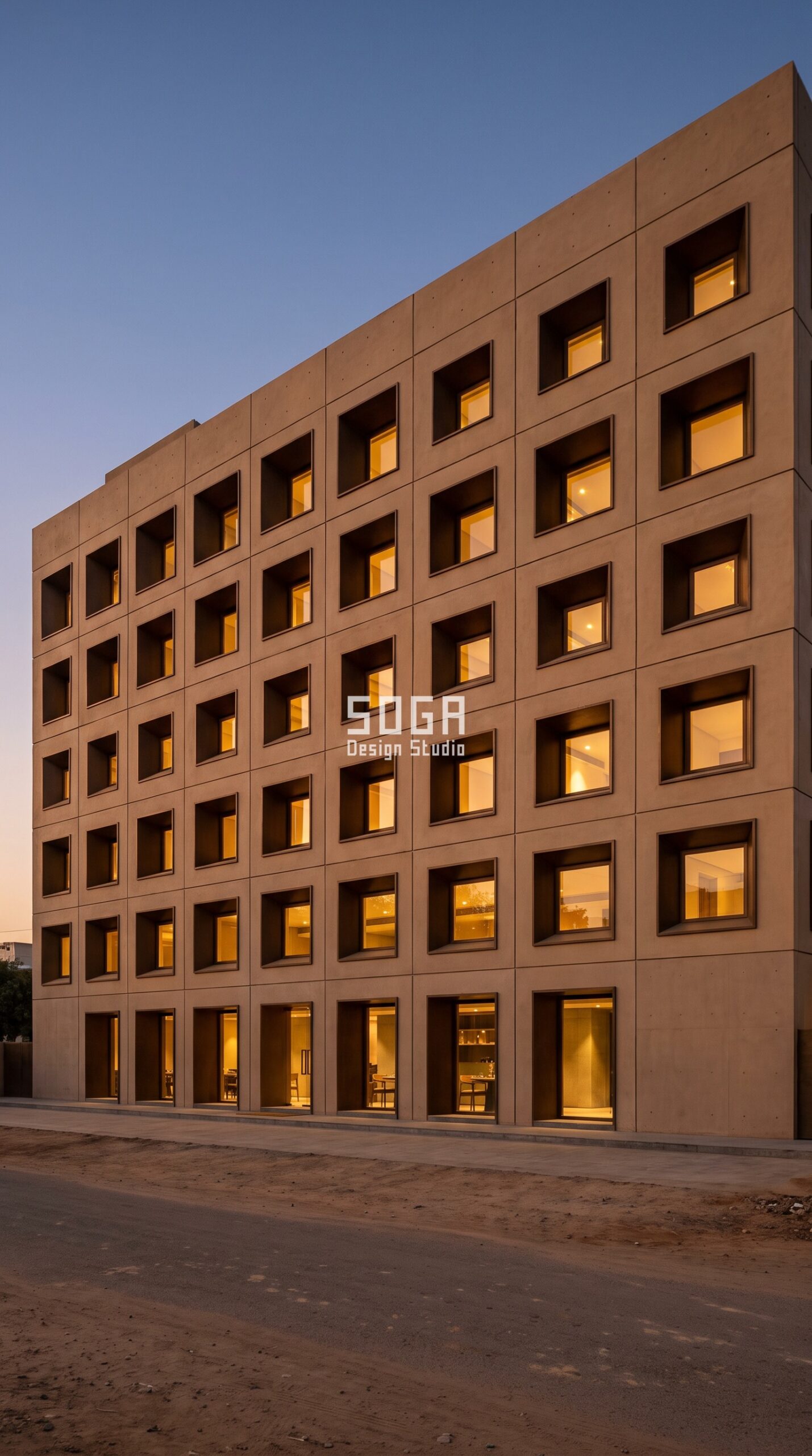 Facade Lighting Design India 2026: Night Identity 3 Parametric Alcove Screen warm-lit boutique hotel facade at night Jaipur - SOGA Design Studio