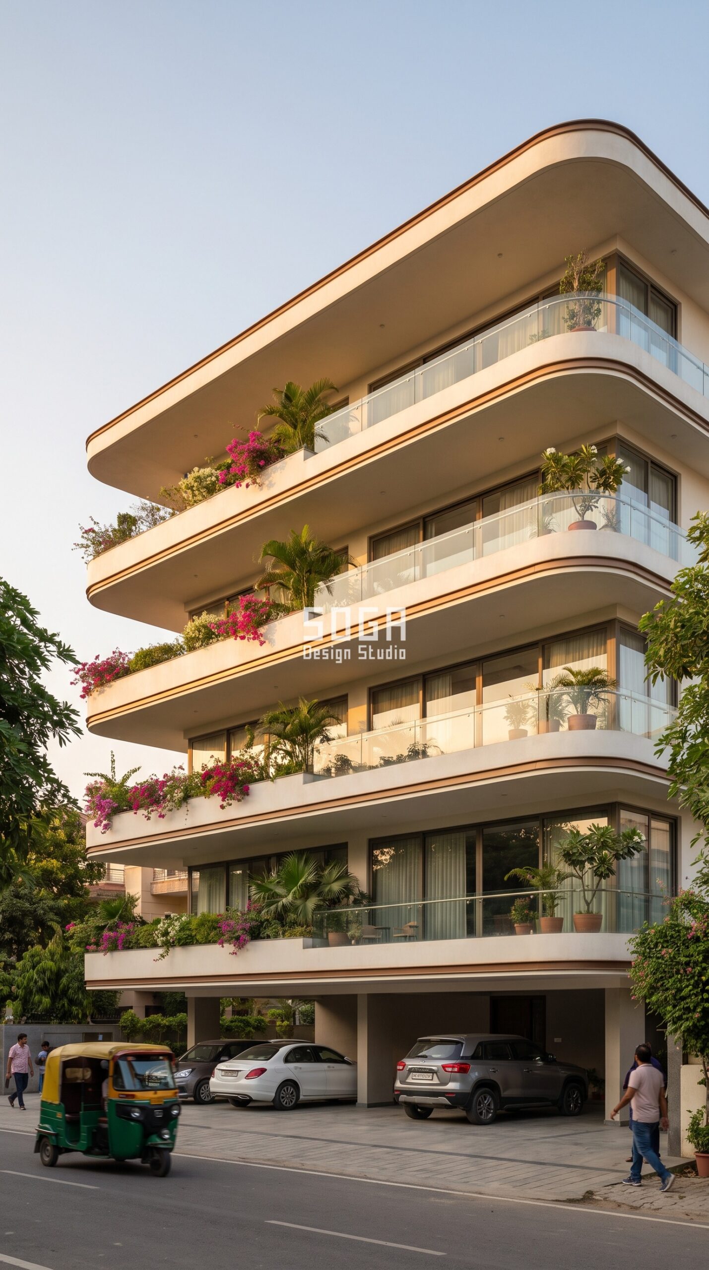 Ferrocement Facade Design in India 2026: 10 Concepts 2 Stacked cantilevered slabs in ferrocement - stilt parking house facade design Bengaluru - SOGA Design Studio