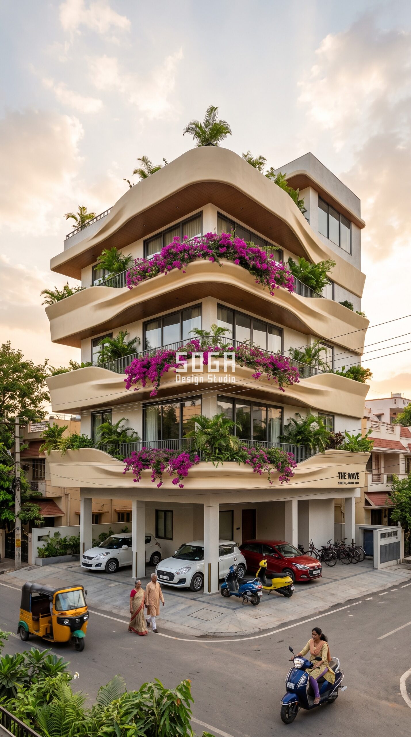 FRP facade design India - parametric wave balcony ribbon residence, Hyderabad - SOGA Design Studio