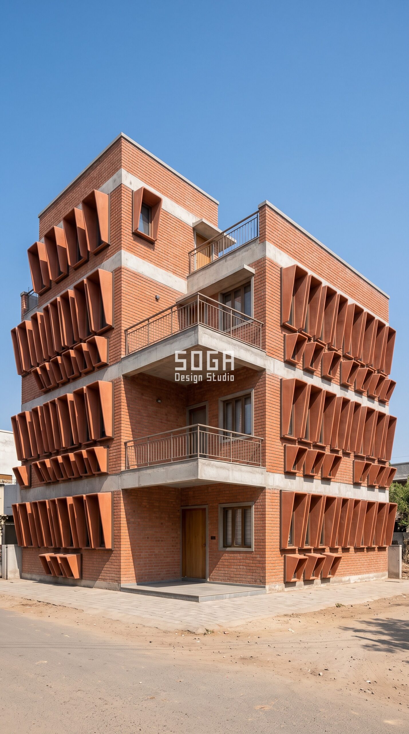 FRP House Facade Renovation & Reskin: India 2026 4 Parametric Heat Cowl Array FRP facade upgrade house Ahmedabad - SOGA Design Studio