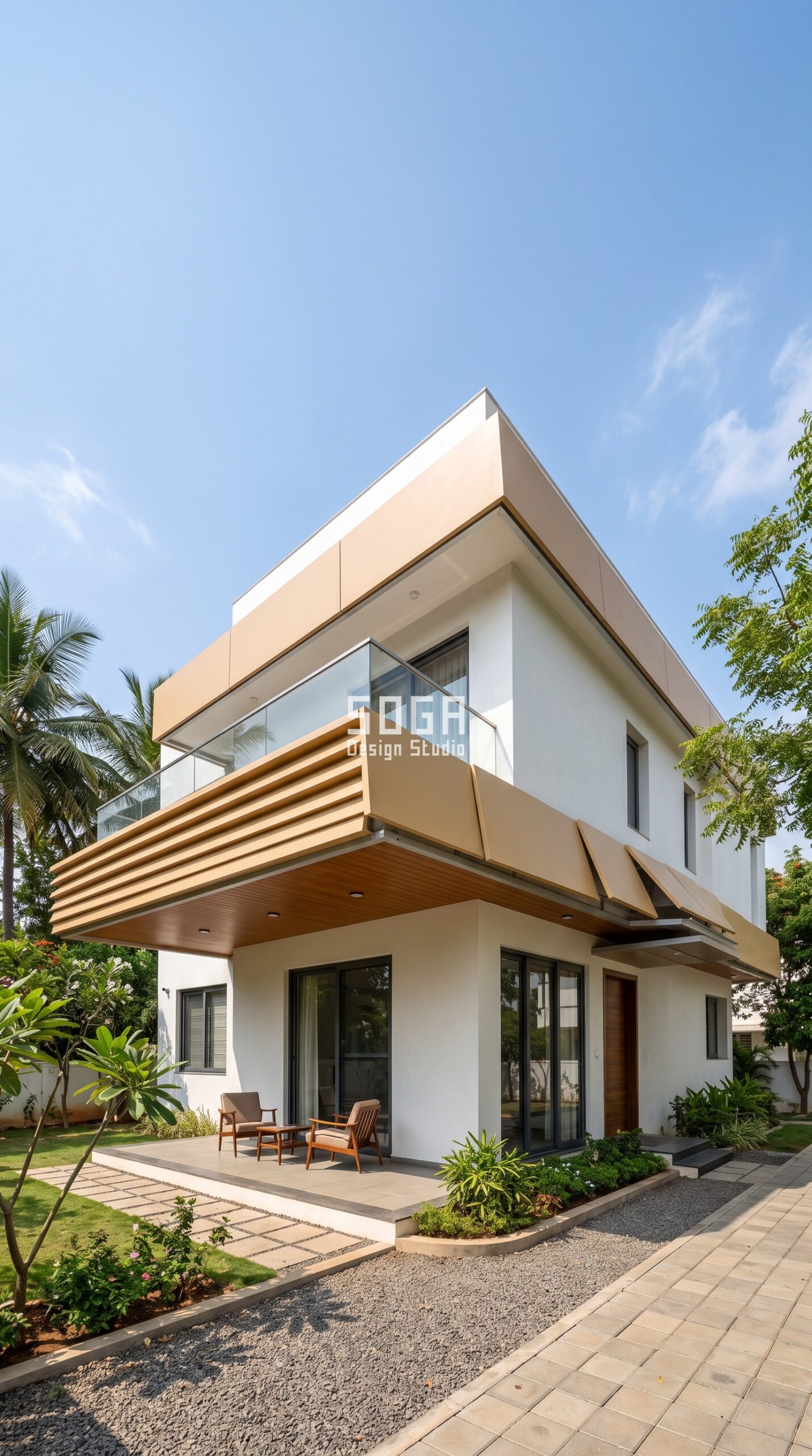 FRP Front Elevation Design for Indian Homes 2026 2 Parametric Louvre Fold Fascia FRP front elevation bungalow Coimbatore - SOGA Design Studio