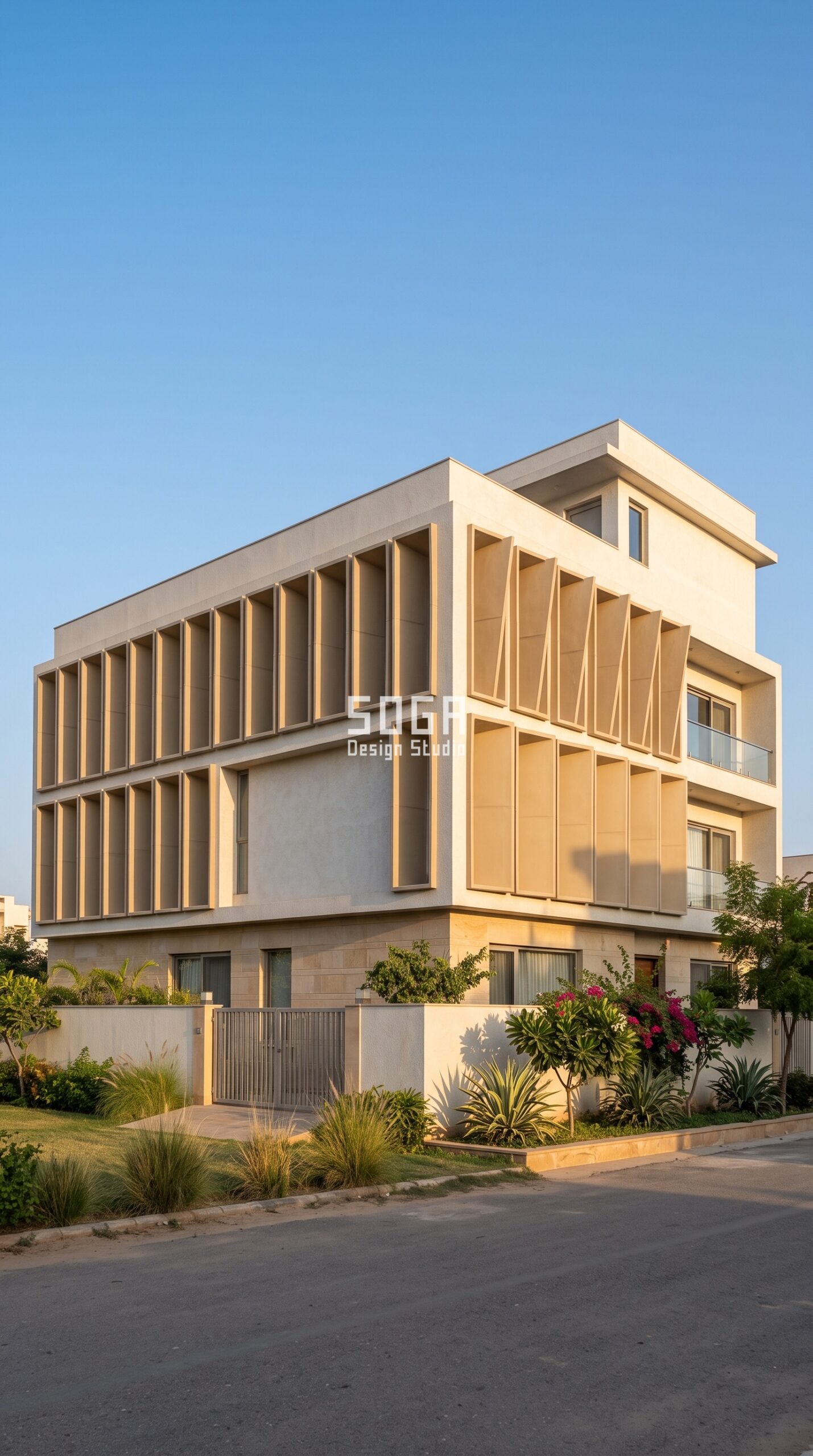 FRP Facade for Houses & Villas: India 2026 Guide 4 Parametric Cowl Shade Bank sand FRP villa facade Jaipur - SOGA Design Studio