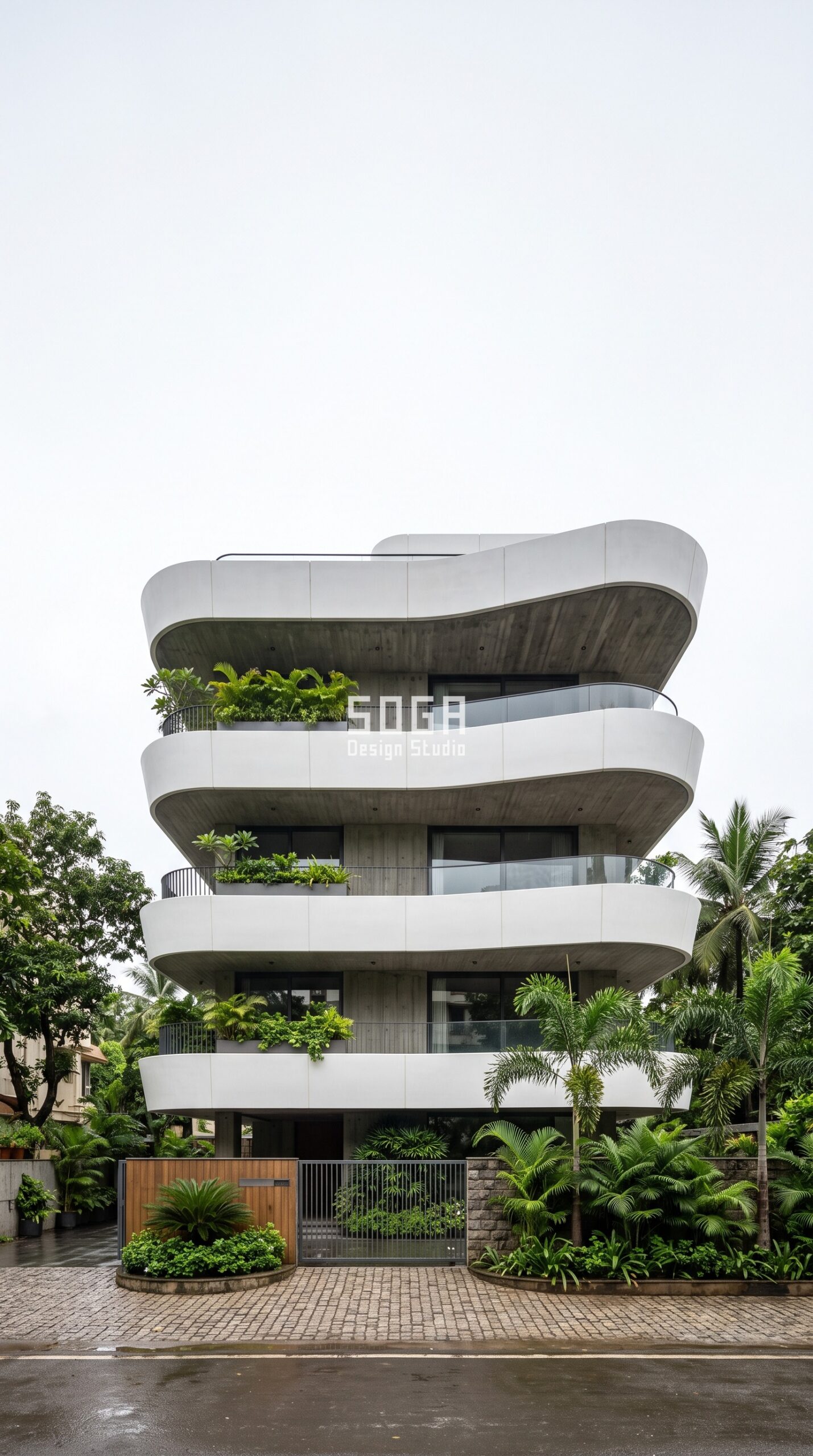 FRP Facade for Houses & Villas: India 2026 Guide 2 Parametric Balcony Ribbon Fascia pearl white FRP residence facade Mumbai - SOGA Design Studio