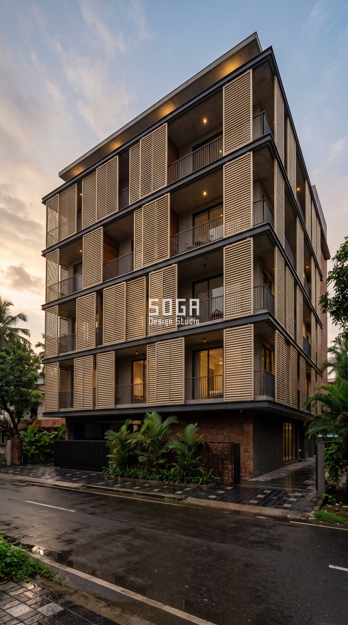 Parametric Slide Screen sliding aluminium screen facade Kochi mixed-use - SOGA Design Studio