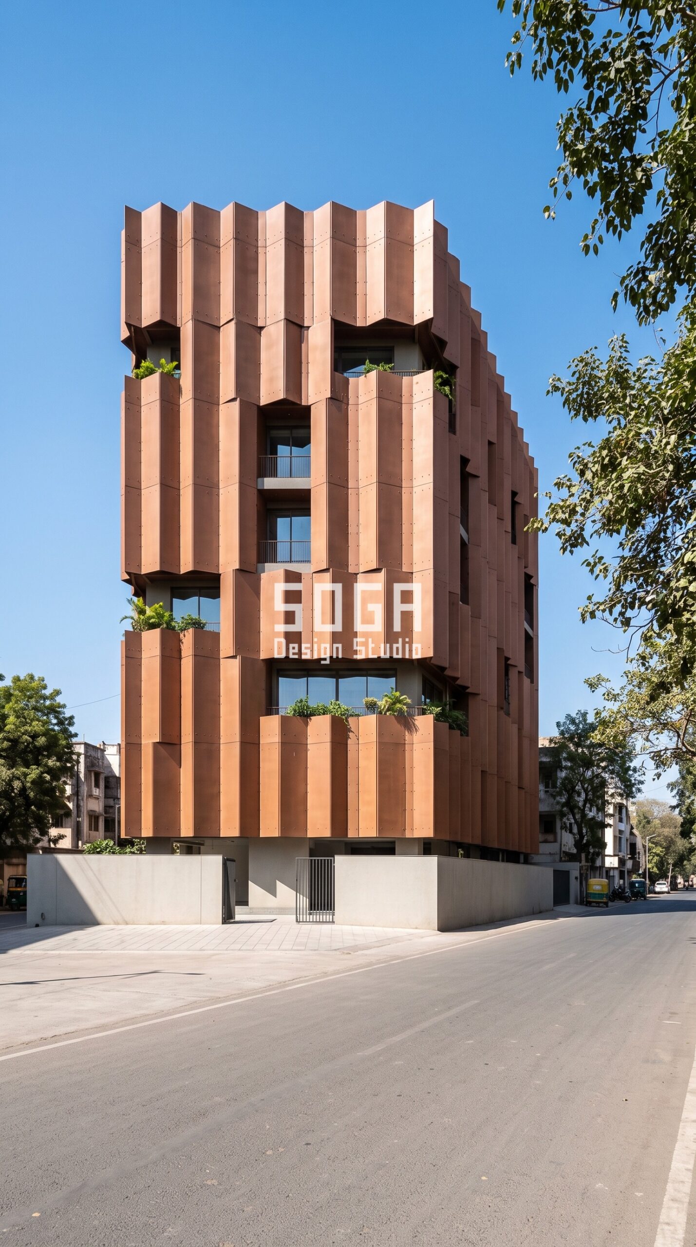 Landmark Facade Design in India 2026: What Makes an Icon 3 Parametric Kiln Shell landmark facade design, G+7 cultural and institutional building, Ahmedabad, India — SOGA Design Studio