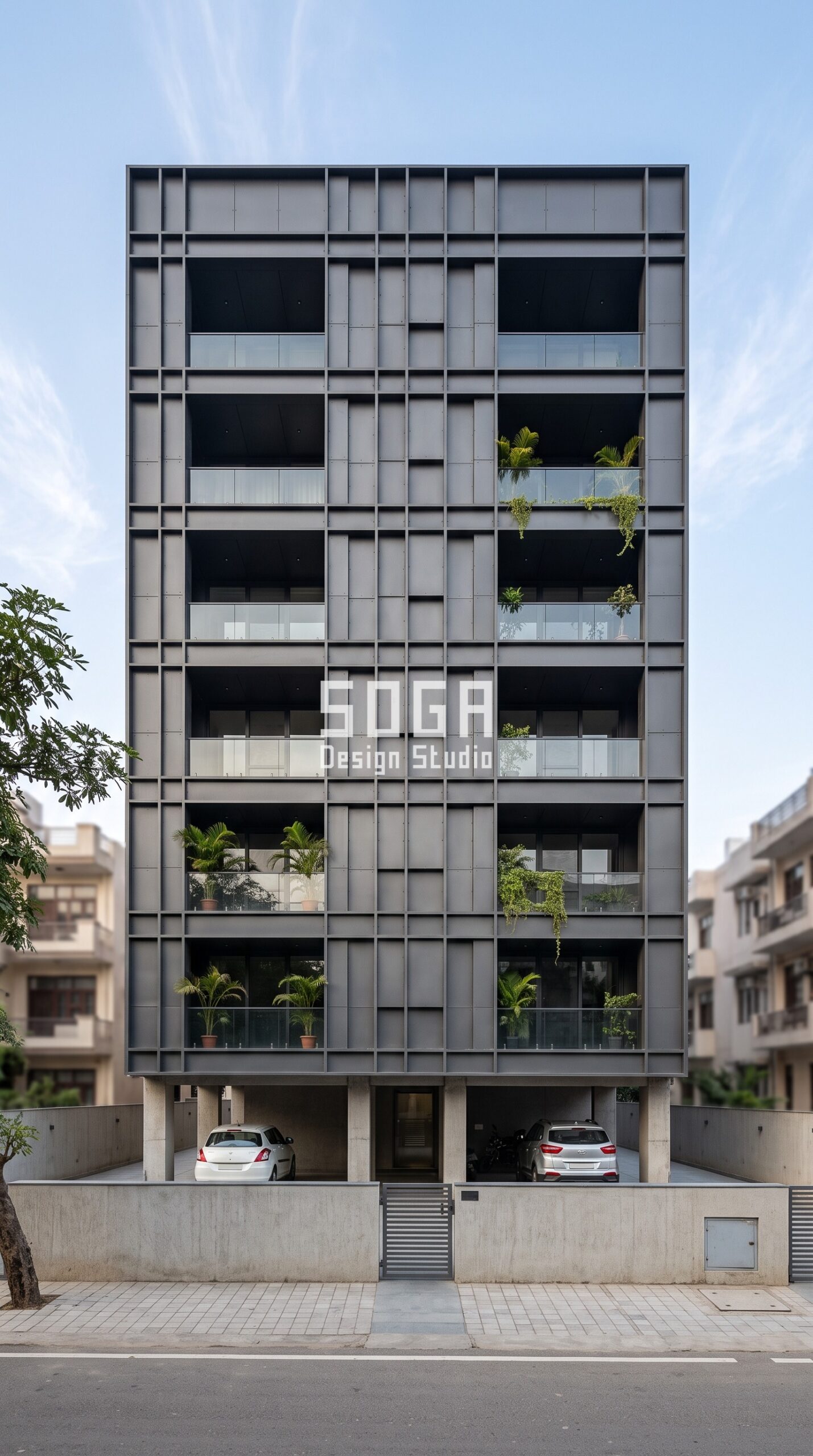 Elevation Design India 2026: How Buildings Become Landmarks 10 Parametric Cairn Grid landmark facade design, G+7 residential building, Gurugram, India — SOGA Design Studio