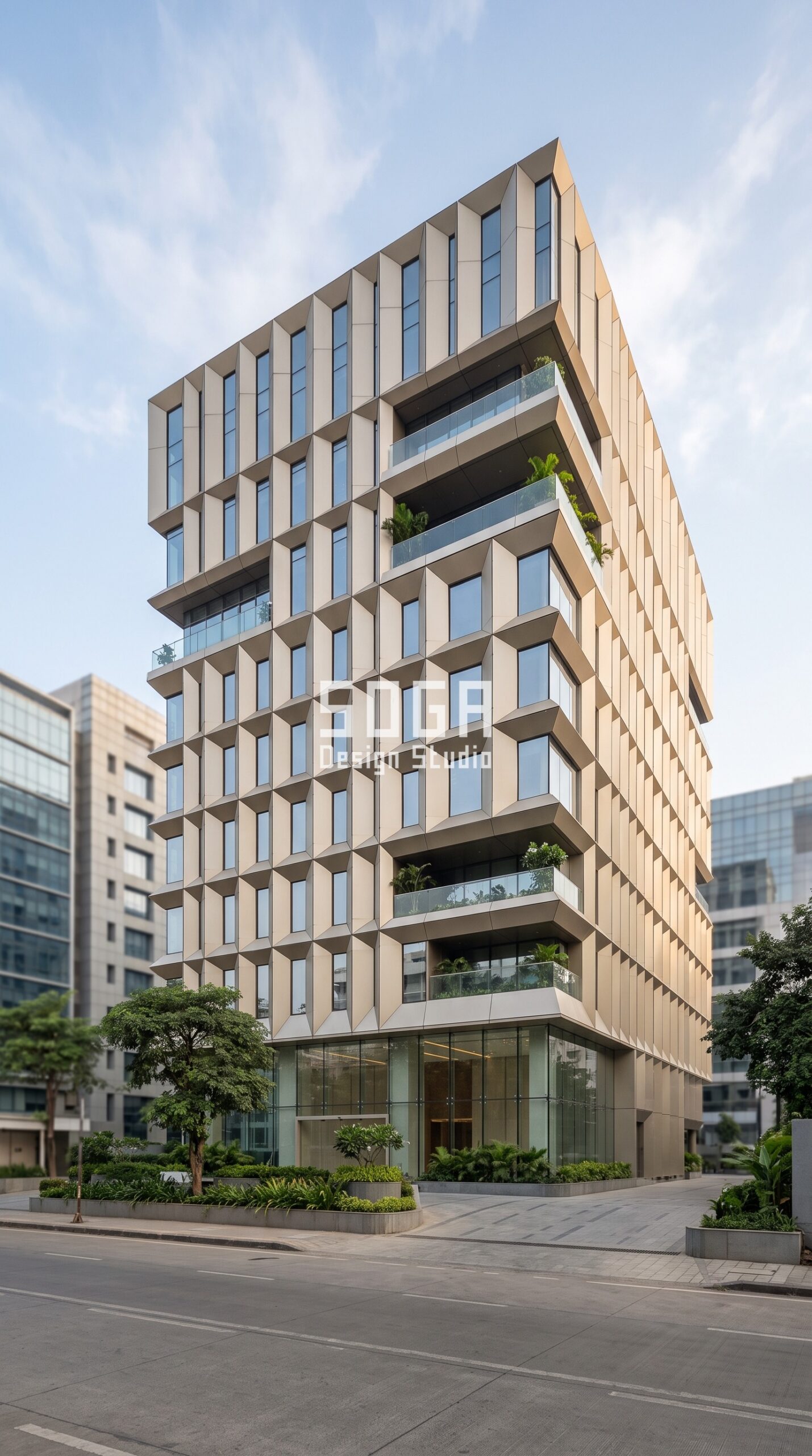 Landmark Facade Design in India 2026: What Makes an Icon 9 Parametric Beacon Grid landmark facade design, G+12 mixed-use tower, Mumbai, India — SOGA Design Studio