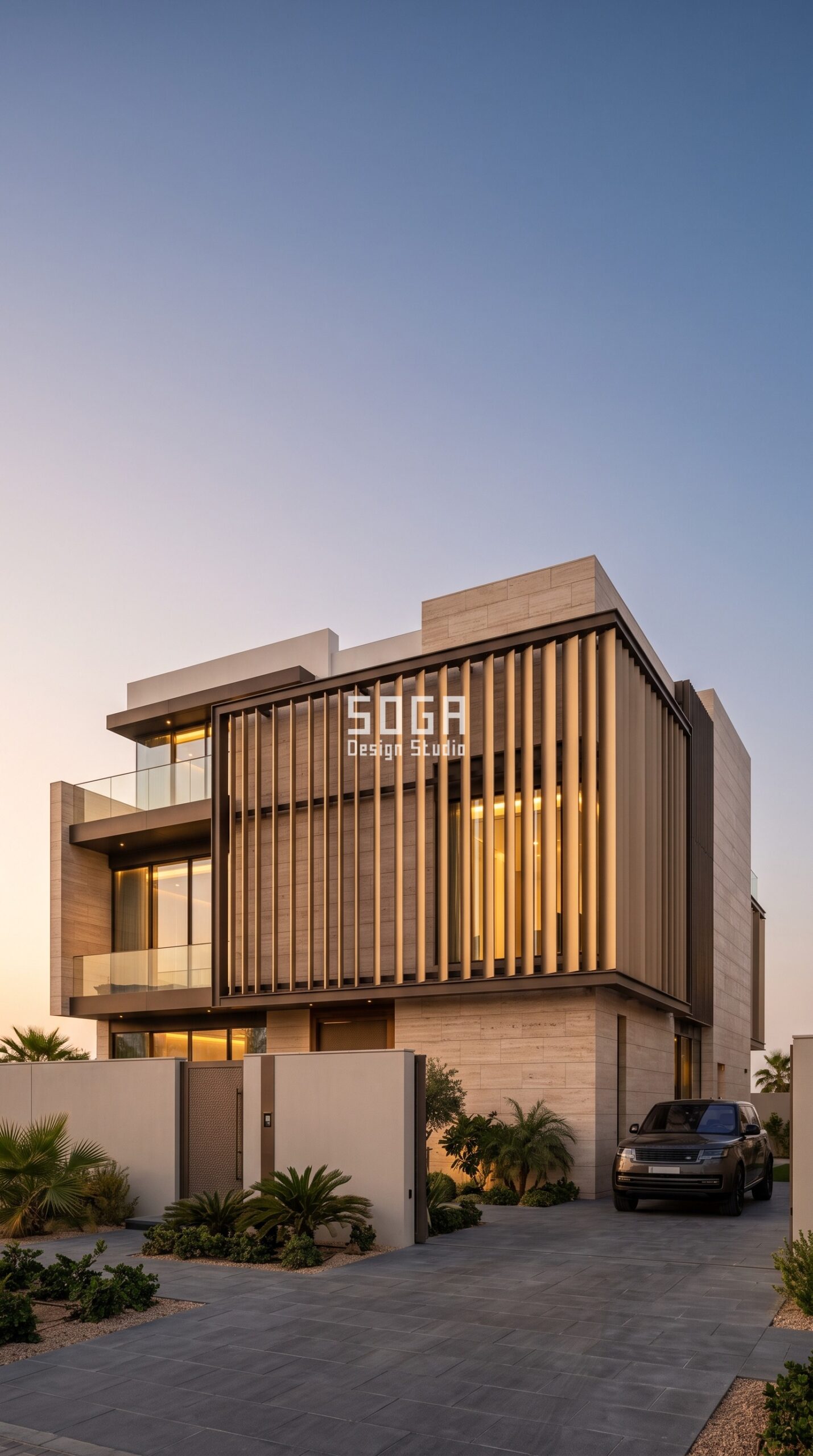 Parametric Screenline Blade Array anodised aluminium villa facade Dubai - SOGA Design Studio