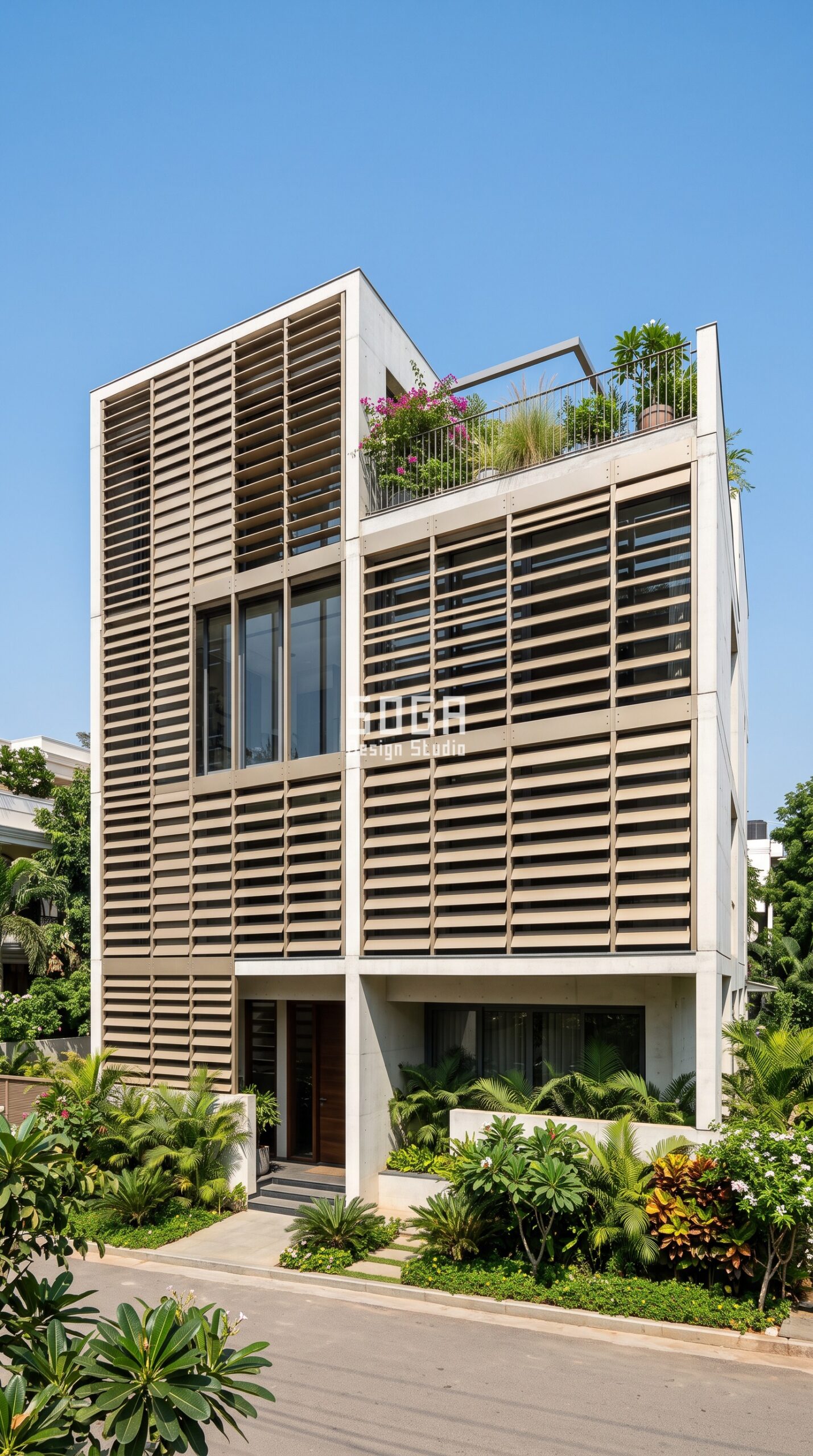 Parametric Solstice Blade champagne bronze anodized aluminium residential facade Hyderabad - SOGA Design Studio