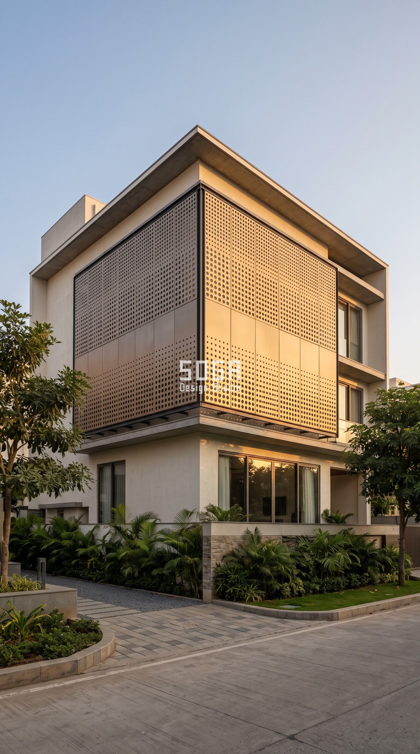 Parametric Sightline Aperture Screen anodised aluminium residential facade Hyderabad - SOGA Design Studio
