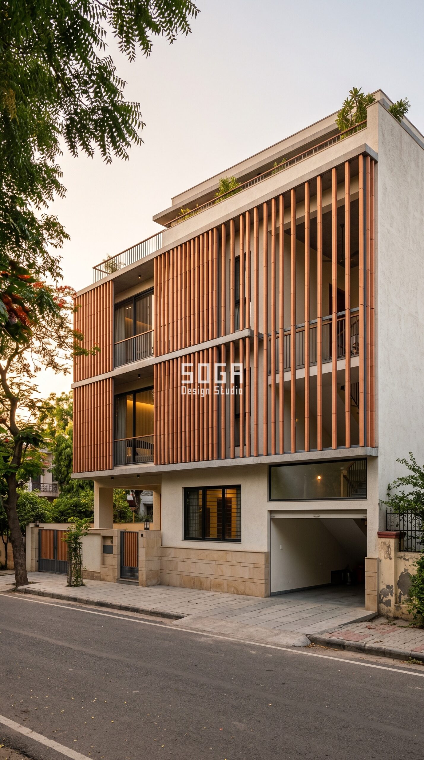 Villa Facade Design Cost: India, Dubai, UAE & Singapore 2026 1 Parametric Ripple Baguette terracotta residential facade Jaipur - SOGA Design Studio