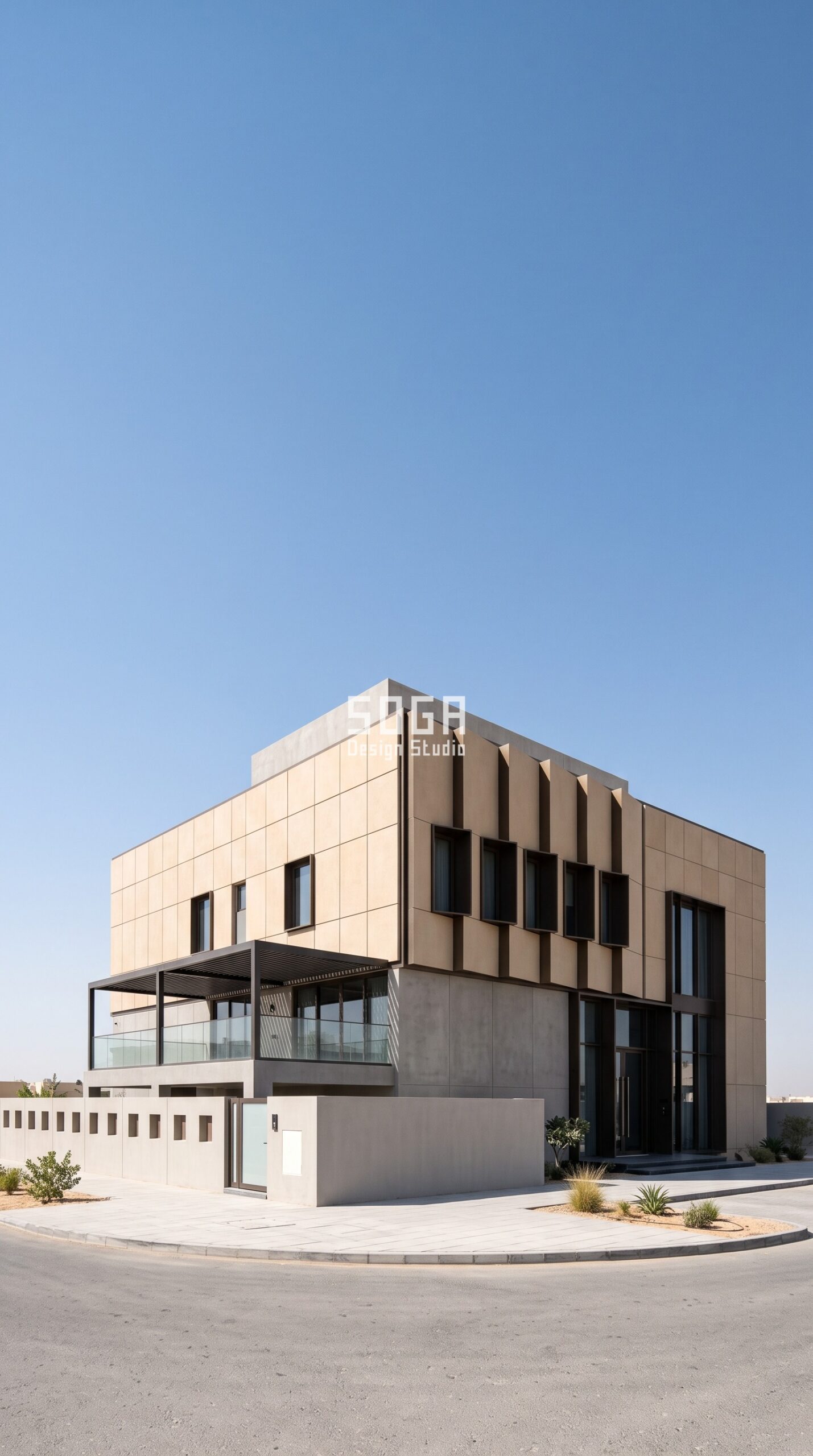 Parametric Shade Reveal Cassette GFRC villa facade Sharjah - SOGA Design Studio