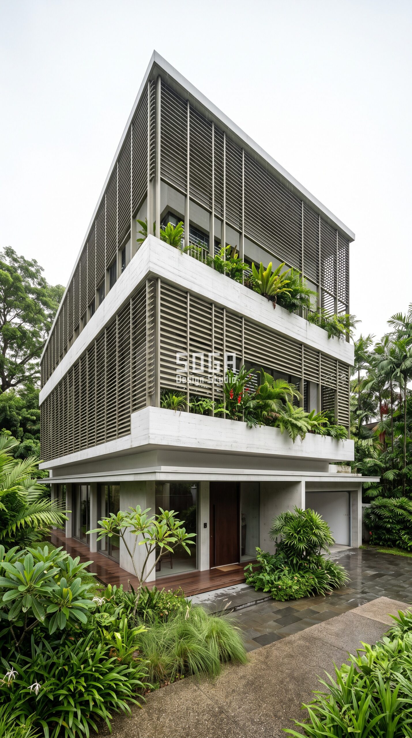 Parametric Canopy Slat warm grey-green anodized aluminium residential facade Singapore - SOGA Design Studio