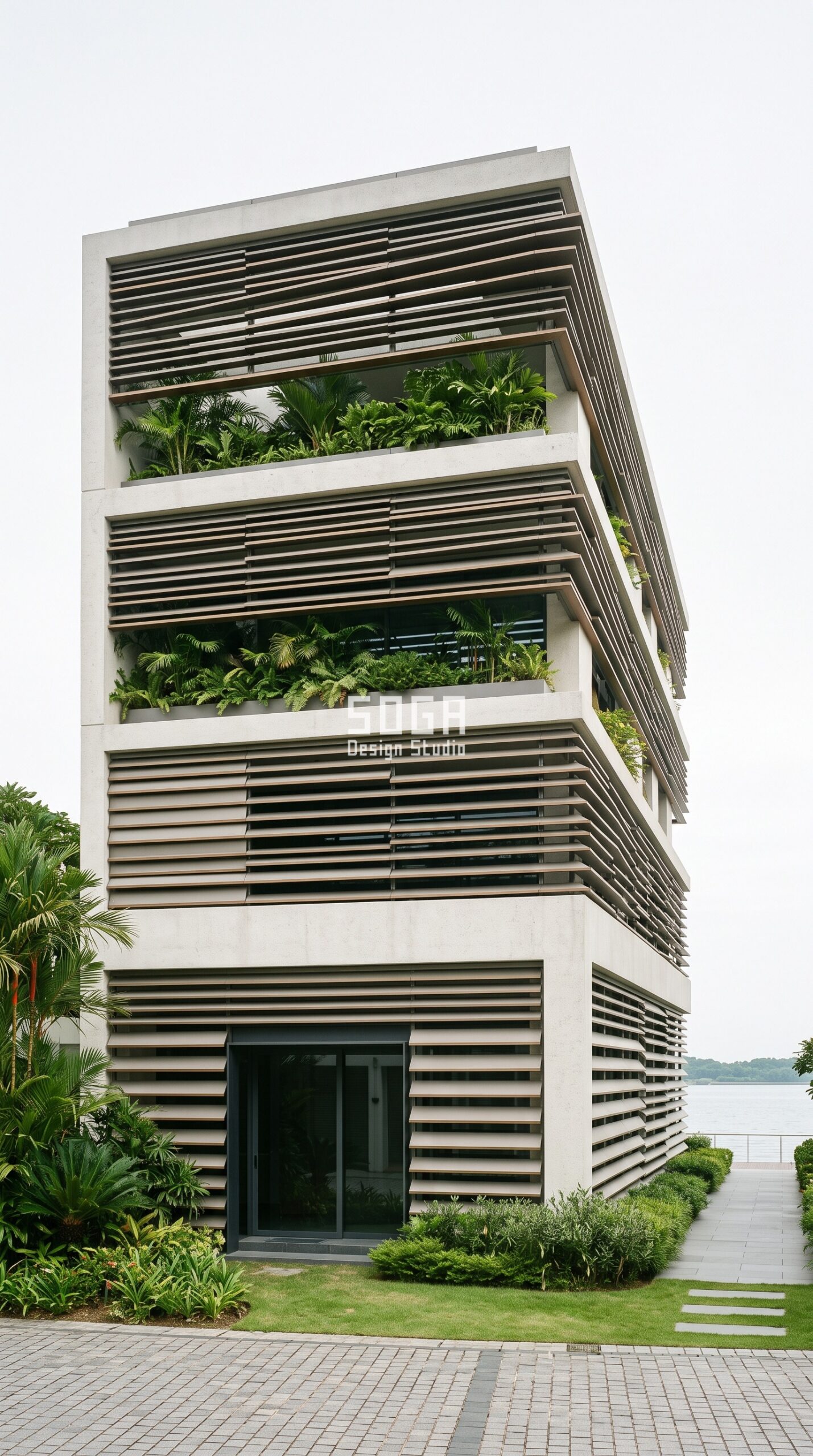 Parametric Monsoon Ledge Screen marine-grade aluminium residential facade Singapore - SOGA Design Studio