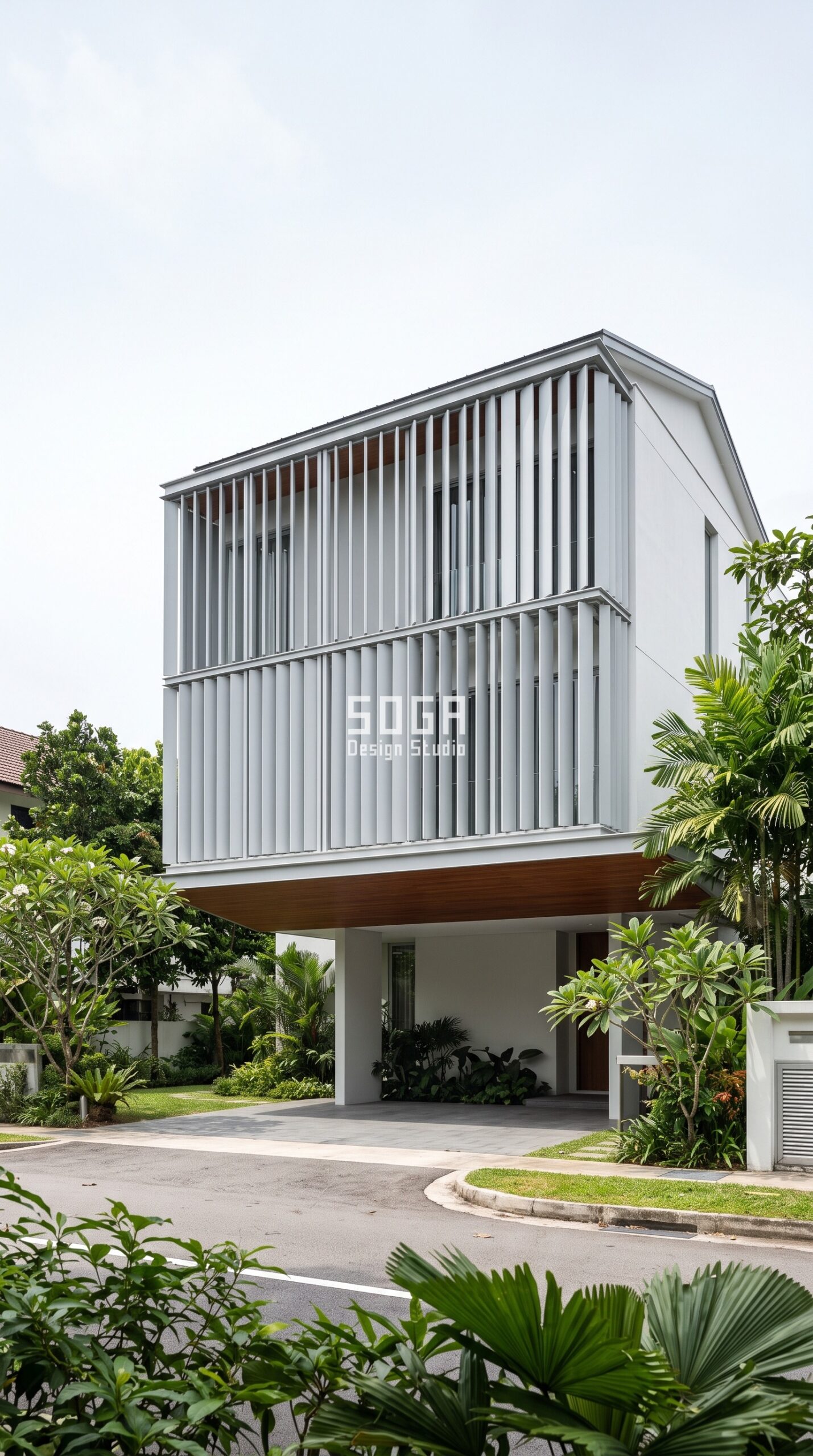 Parametric Breeze Vane Field aluminium landed house facade Singapore - SOGA Design Studio