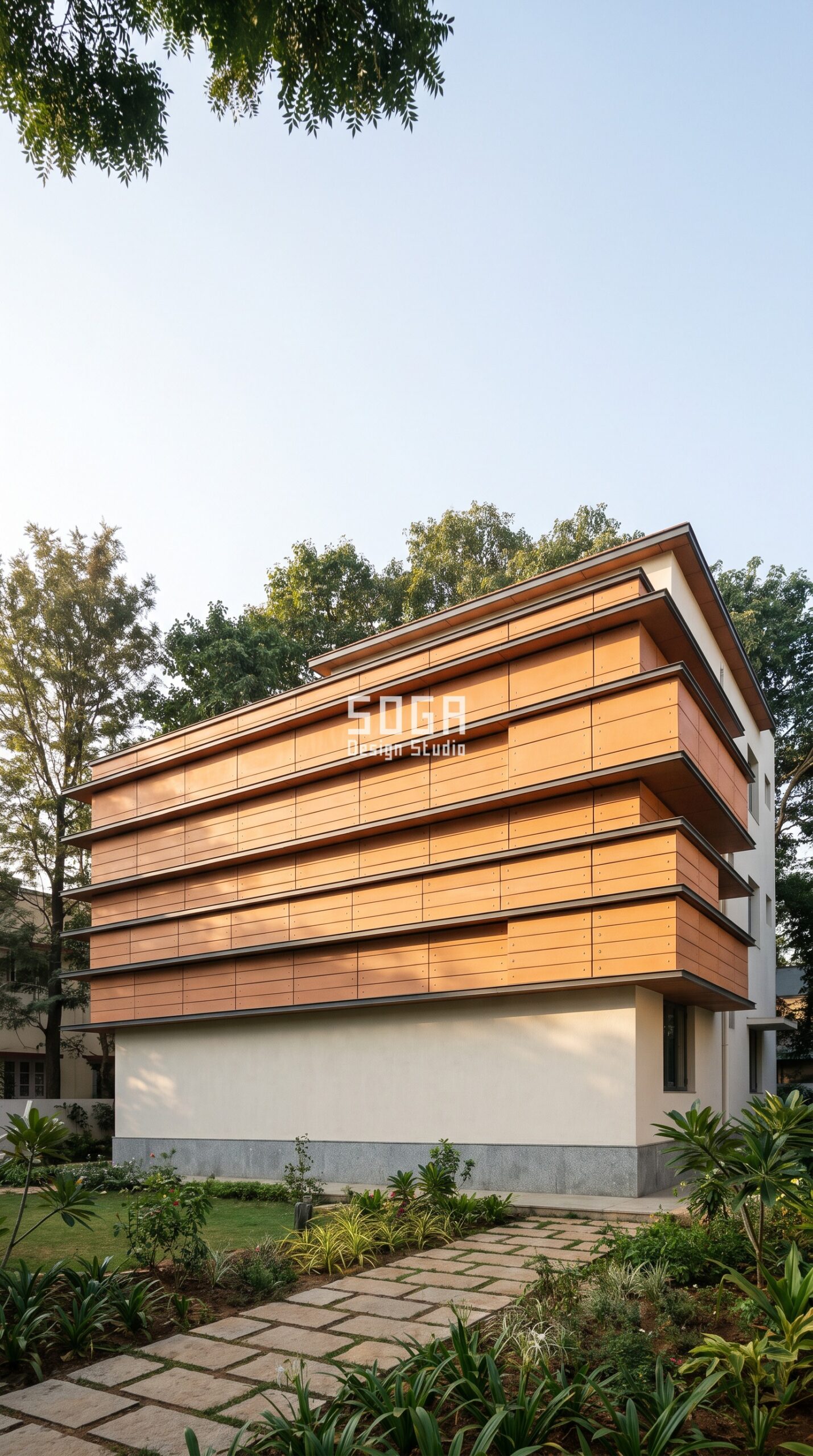 Parametric Terra Ledge terracotta band facade house Mysuru - SOGA Design Studio