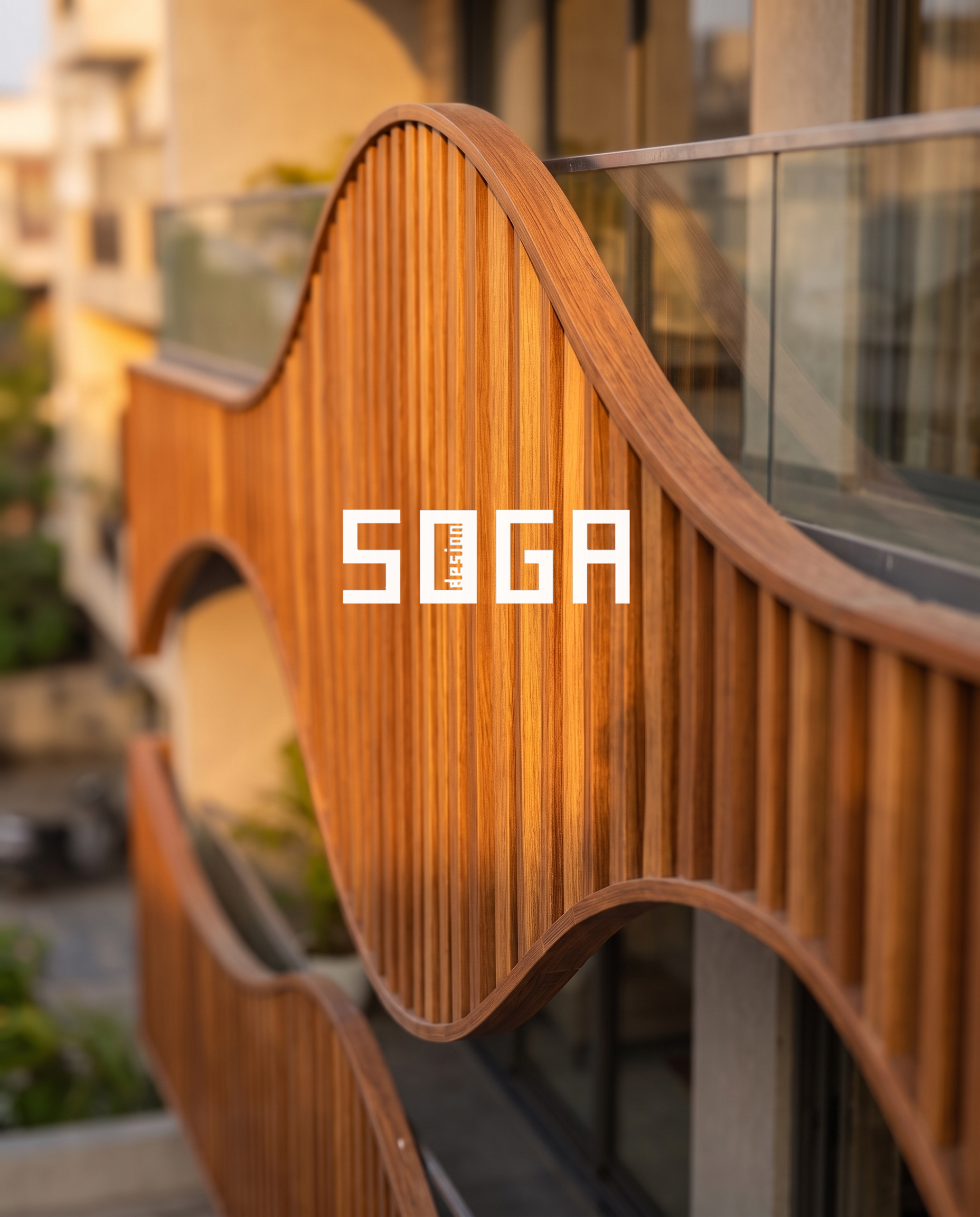Five Floors, Five Waves: A Wave-Pattern Louver Facade That Solves Privacy and Light Together 6 Close-up detail of a single SOGA Louver wave module showing batten spacing and wood-shade finish - SOGA Design Studio