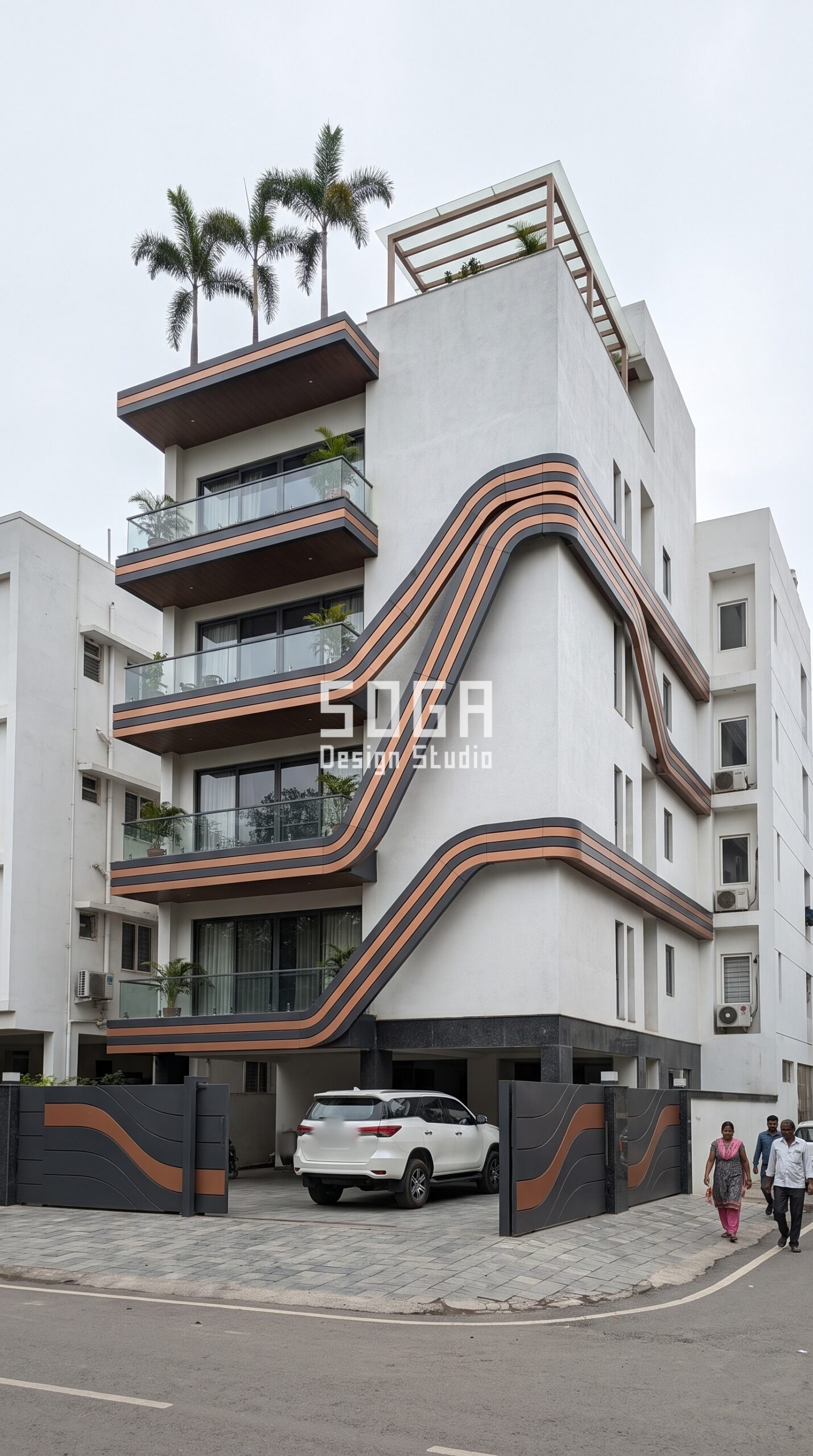 Sweeping S-Ribbon / Smooth Two Tone facade Indore - SOGA Design Studio