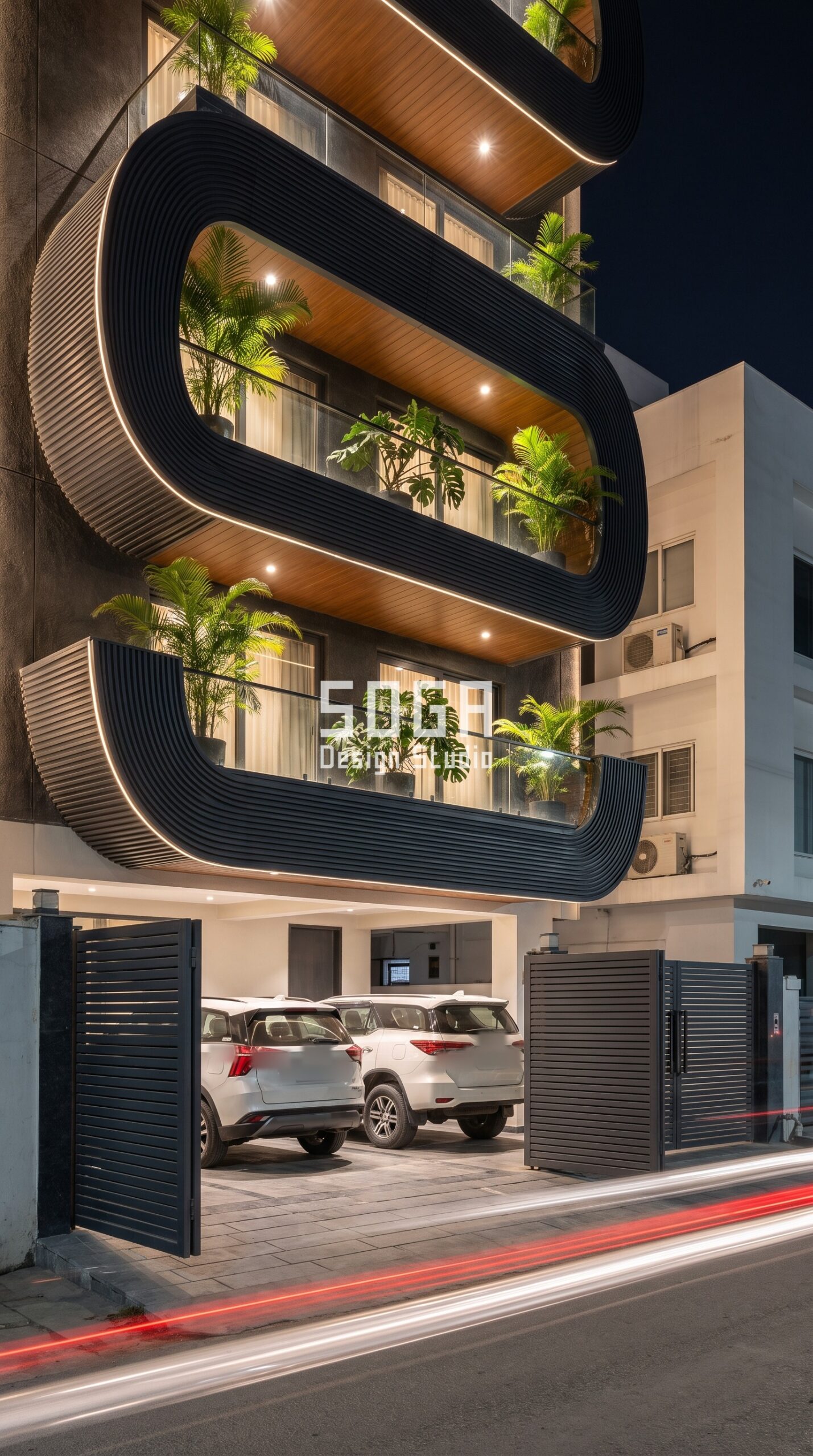 Copy Front Elevation Design From a Photo: India 2026 4 Monumental Frame Gesture / Ribbed charcoal facade, Jaipur - SOGA Design Studio
