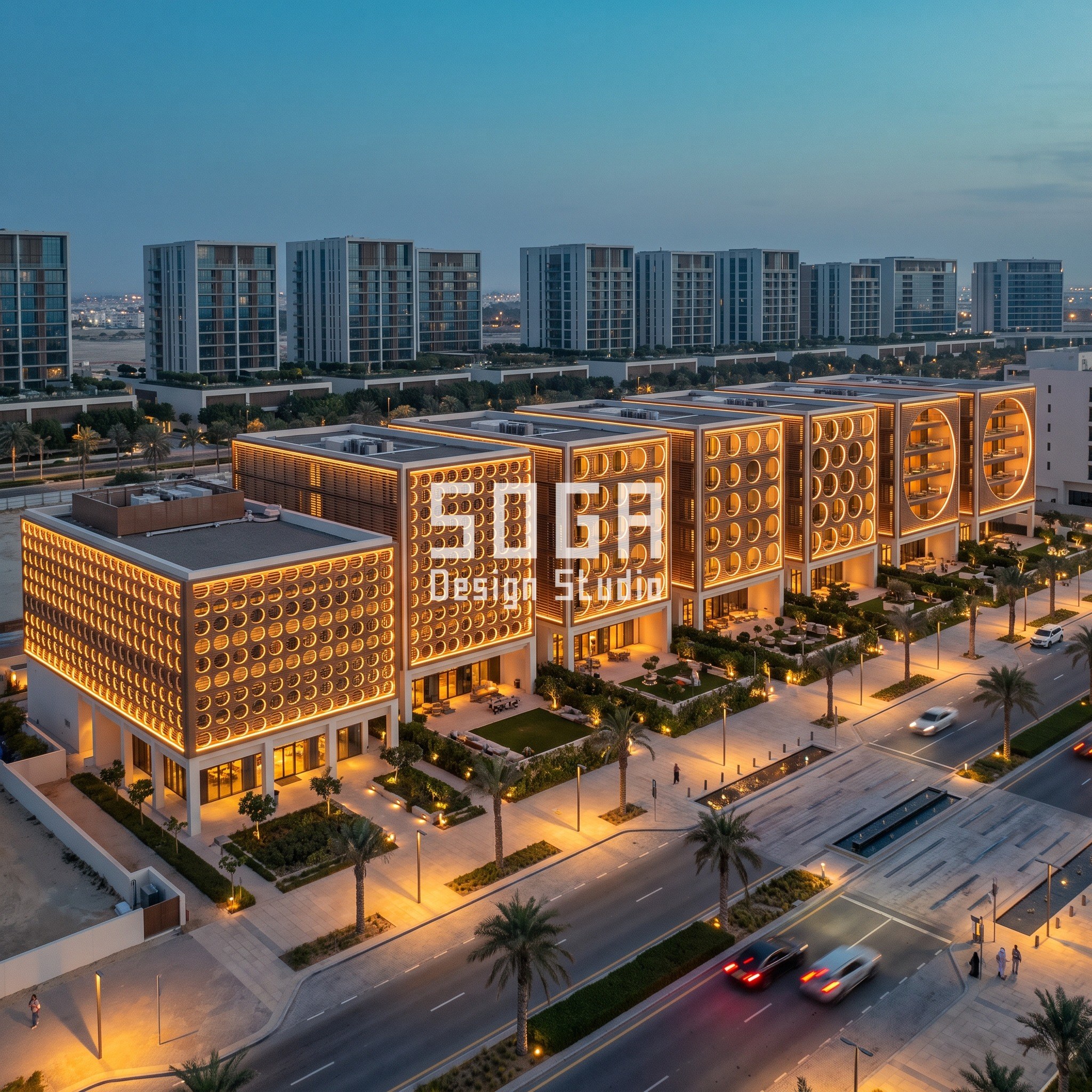 Educational Institution Facade Design: Campus Guide 2026 4 Ras Al Khaimah beachfront resort campus with a timber look metal perforated screen opening toward the sea