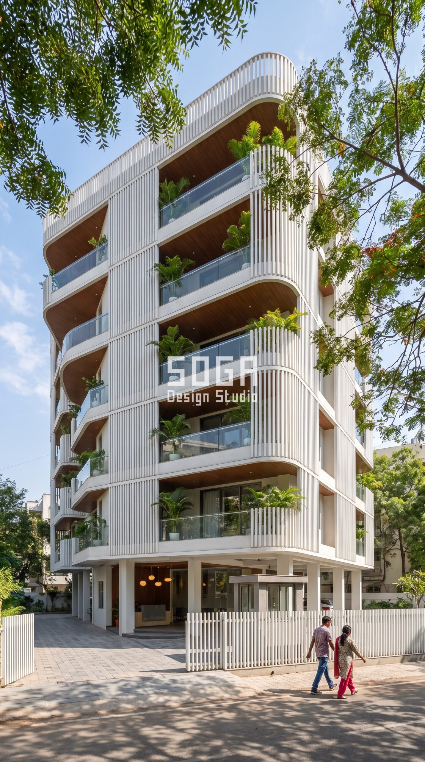 Elevation That Won't Look Outdated: Chandigarh & India 2026 4 Undulating Slab Ribbons / Fins white gfrc facade, Ahmedabad - SOGA Design Studio