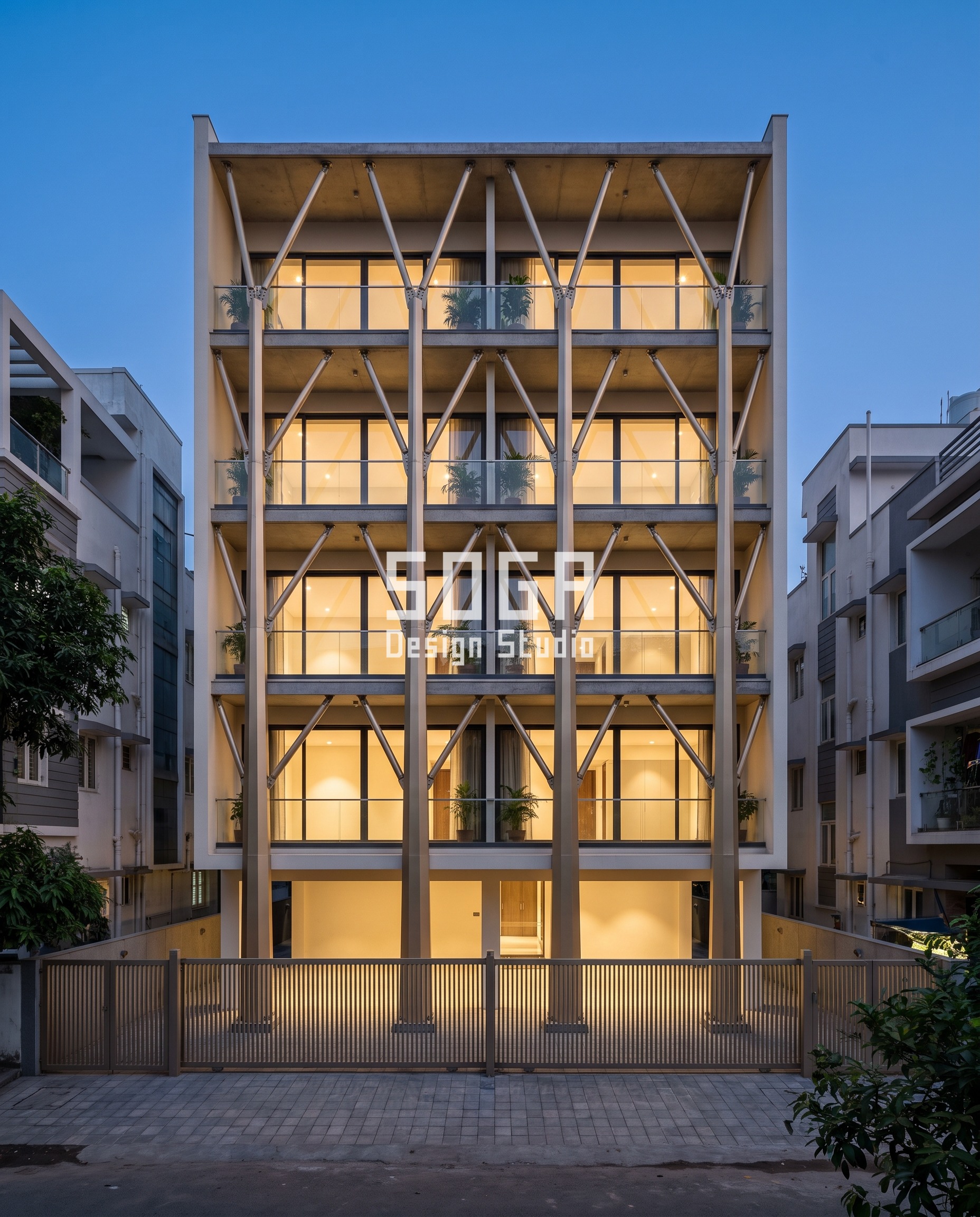 Exposed Fixings Elevation Design: Mumbai & India 2026 4 Parametric Branch Frame champagne facade, Ballygunge, Kolkata - SOGA Design Studio