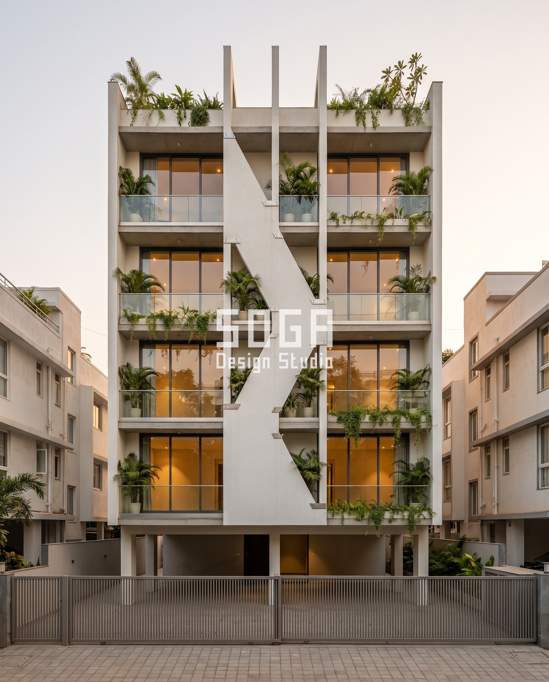 Exposed Fixings Elevation Design: Mumbai & India 2026 1 Parametric Clip Ladder hand-polished white lime plaster facade, Bandra West, Mumbai - SOGA Design Studio