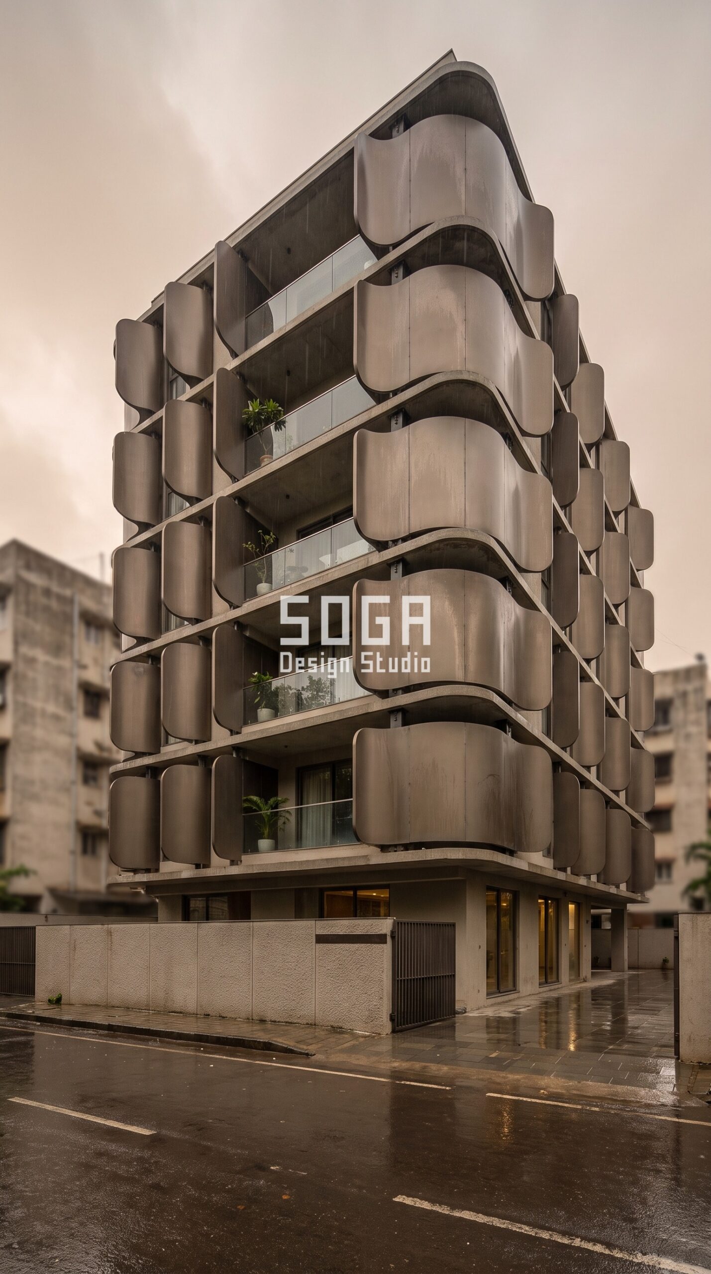 Does a Facade Screen Block the View From Inside? India 4 Parametric Flare Screen smoky bronze metal facade, Powai, Mumbai - SOGA Design Studio