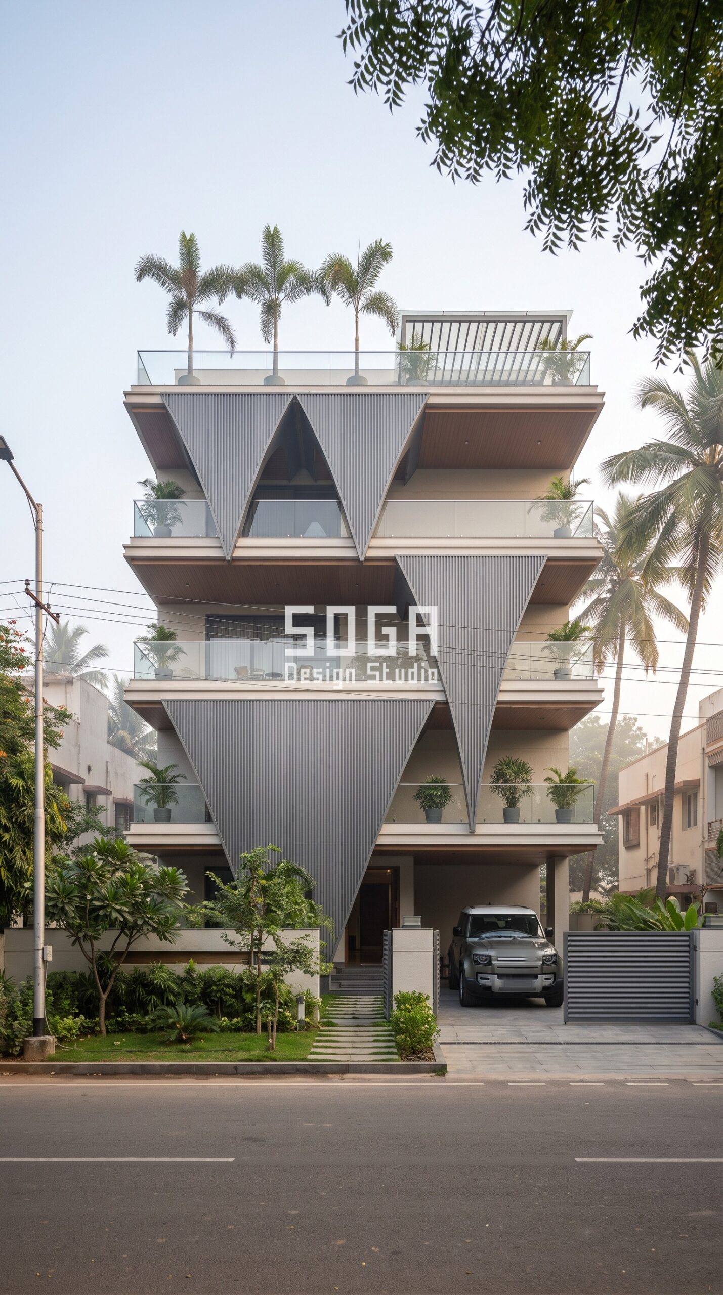 How to Make a House Elevation Look Taller (India 2026) 4 Arches, Vaults & Loops / Ribbed graphite facade, Chennai - SOGA Design Studio
