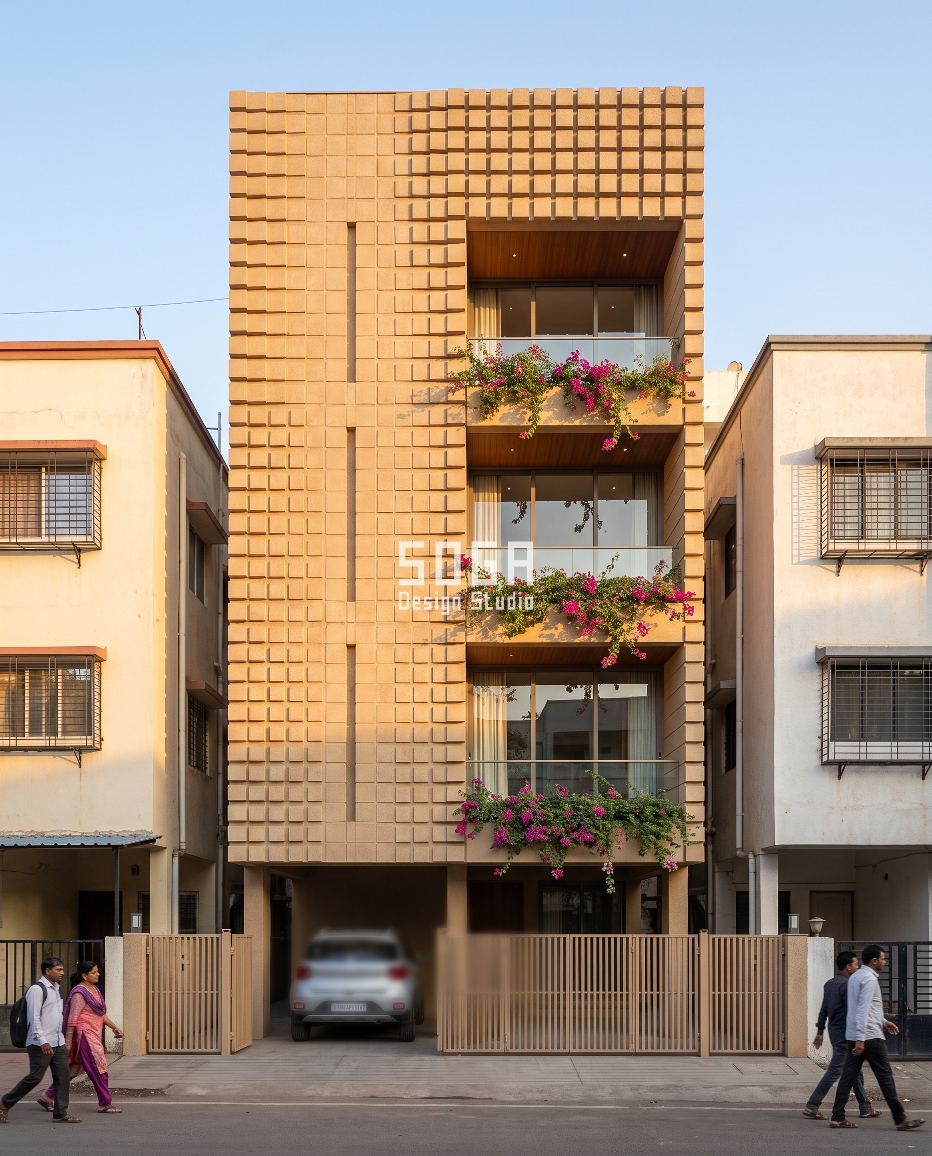 House Plot Sizes in India 2026: 30x40 to 50x80 Facades 3 20x30 plot front elevation in Pune - A block relief that deepens as it climbs - SOGA Design Studio