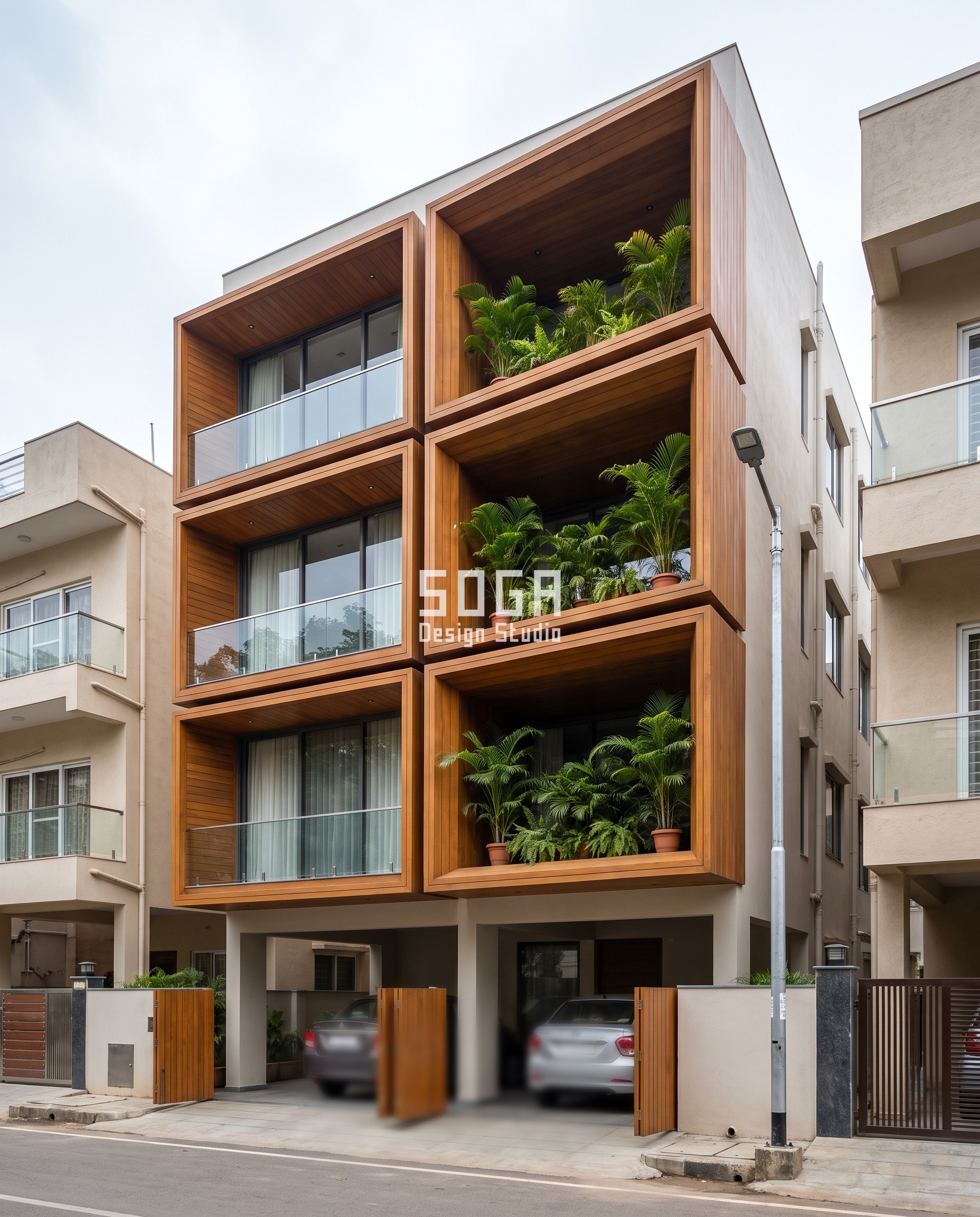 House Plot Sizes in India 2026: 30x40 to 50x80 Facades 1 30x40 house front elevation in Bengaluru: a frame grid whose depth sweeps from 150 mm to 1100 mm - SOGA Design Studio