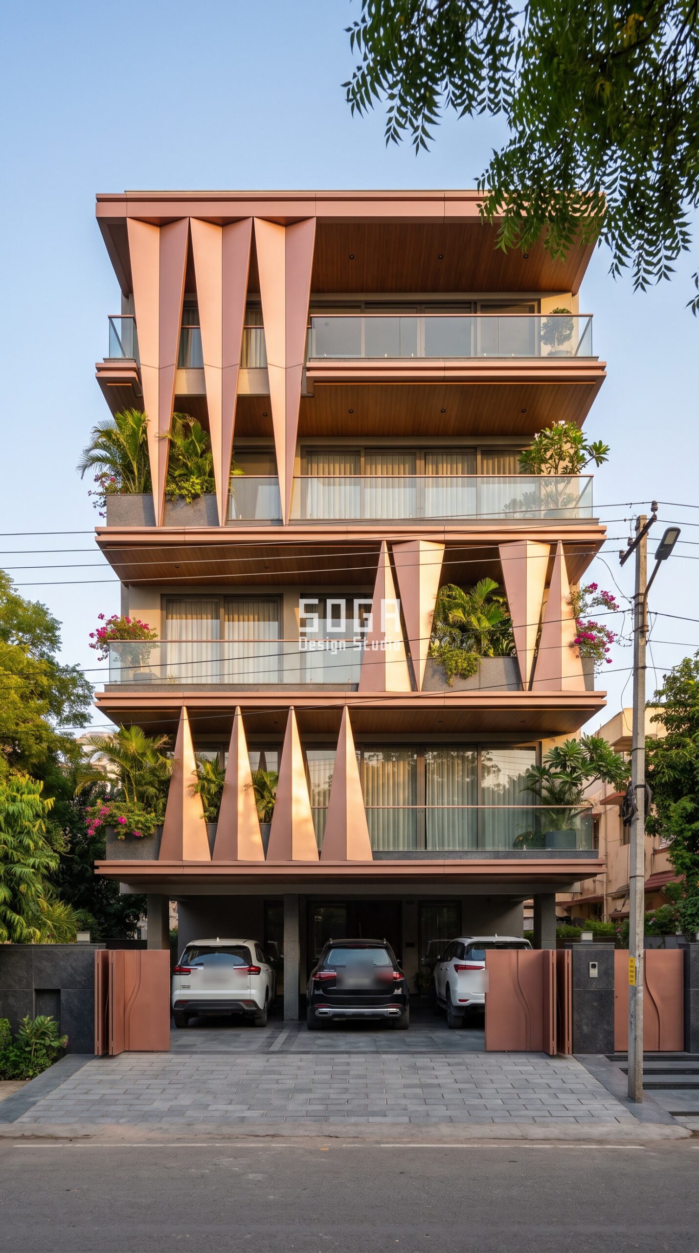 Fabric Drape / Curtain / Smooth rose copper facade, Jaipur - SOGA Design Studio