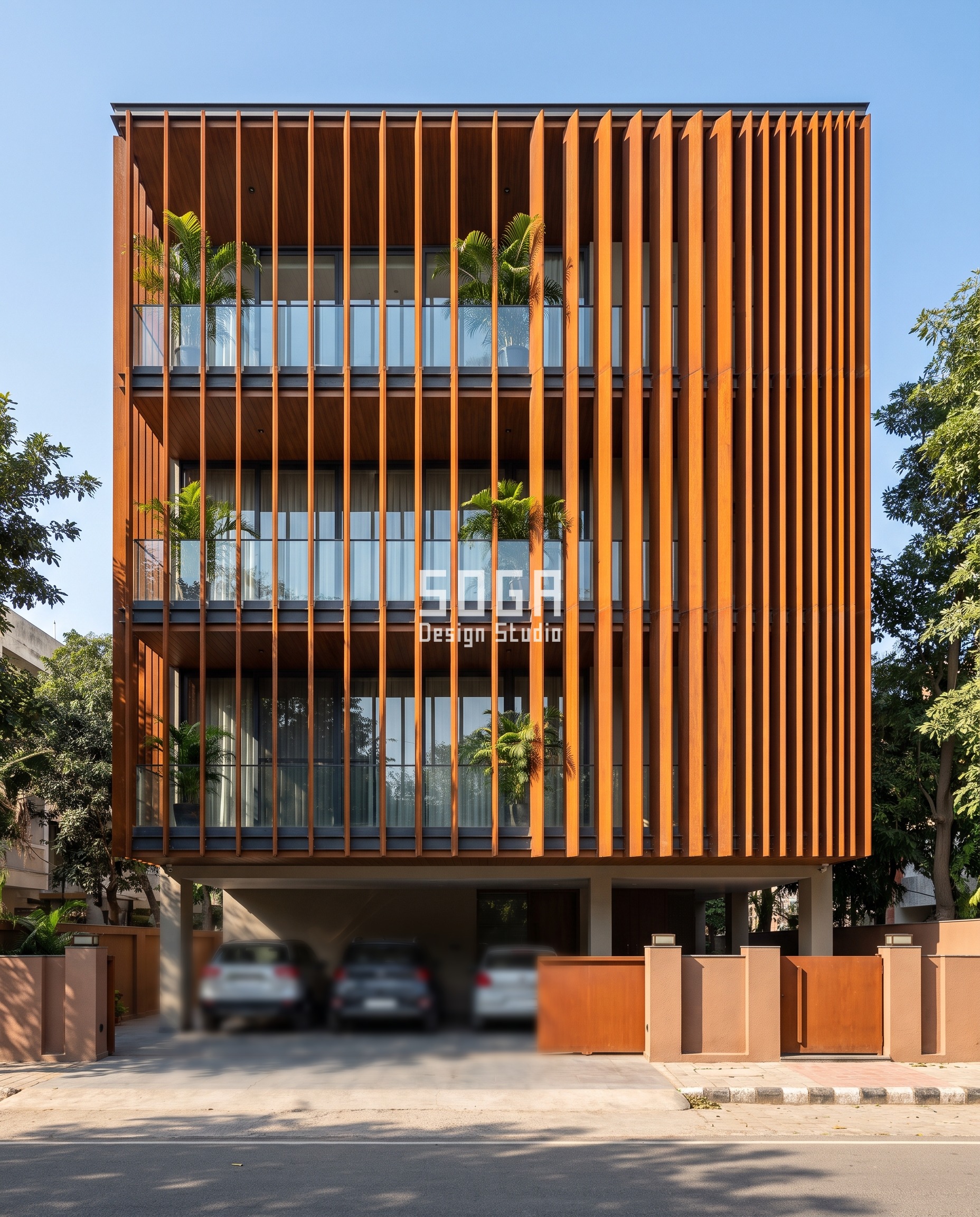 House Plot Sizes in India 2026: 30x40 to 50x80 Facades 11 40x60 plot front elevation in Chandigarh - Fins that open at one end and close into a wall at the other - SOGA Design Studio