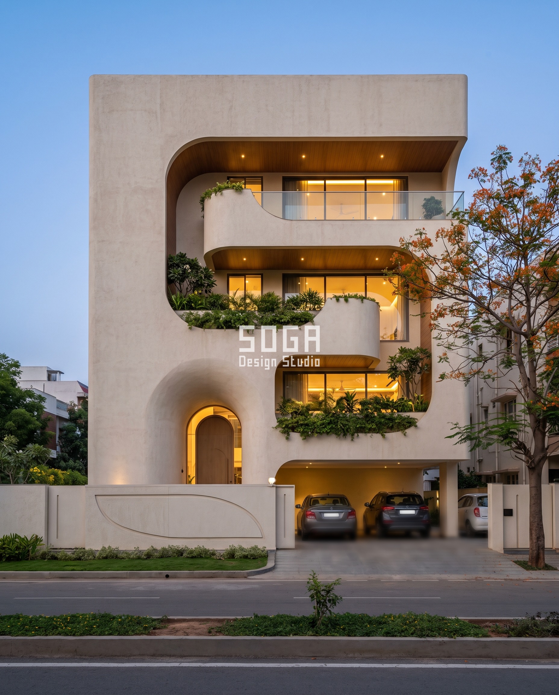 House Plot Sizes in India 2026: 30x40 to 50x80 Facades 10 40x60 plot front elevation in Hyderabad - The face carved as one solid mass - SOGA Design Studio