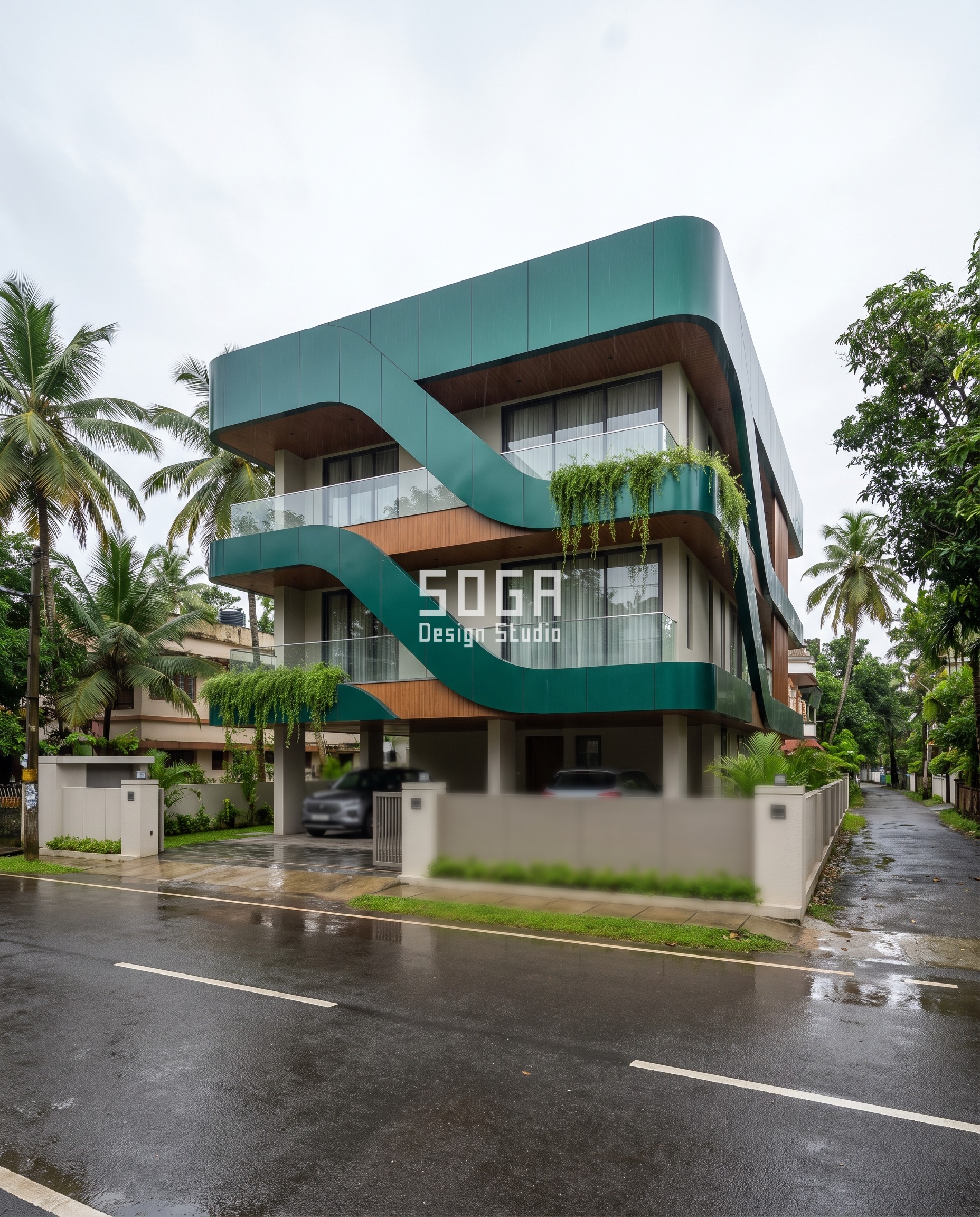 House Plot Sizes in India 2026: 30x40 to 50x80 Facades 12 40x60 plot front elevation in Kochi - One ribbon, nine times wider at the top than at the bottom - SOGA Design Studio