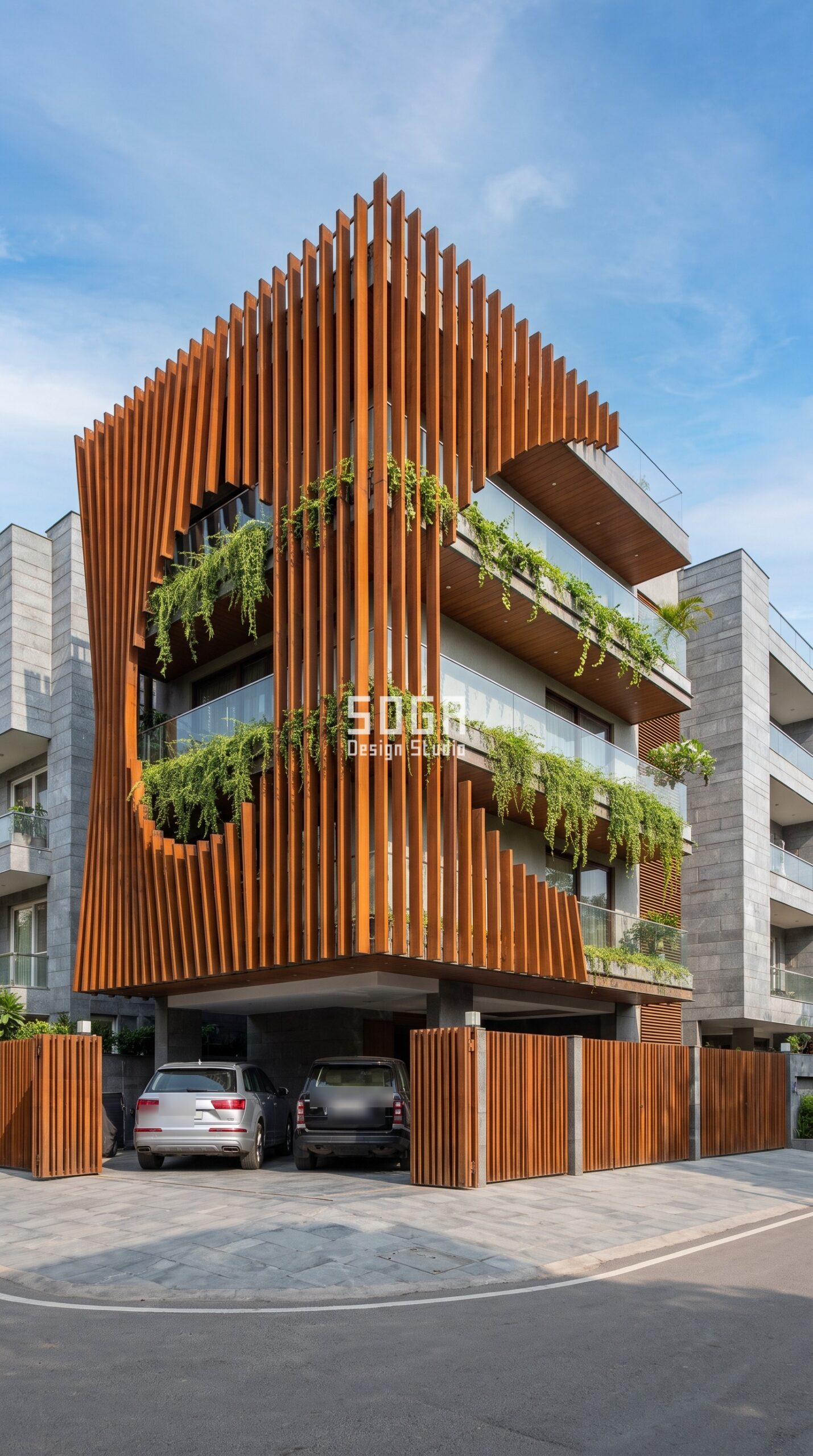 Twisting / Tapered Fins / Fins corten facade, South Delhi - SOGA Design Studio