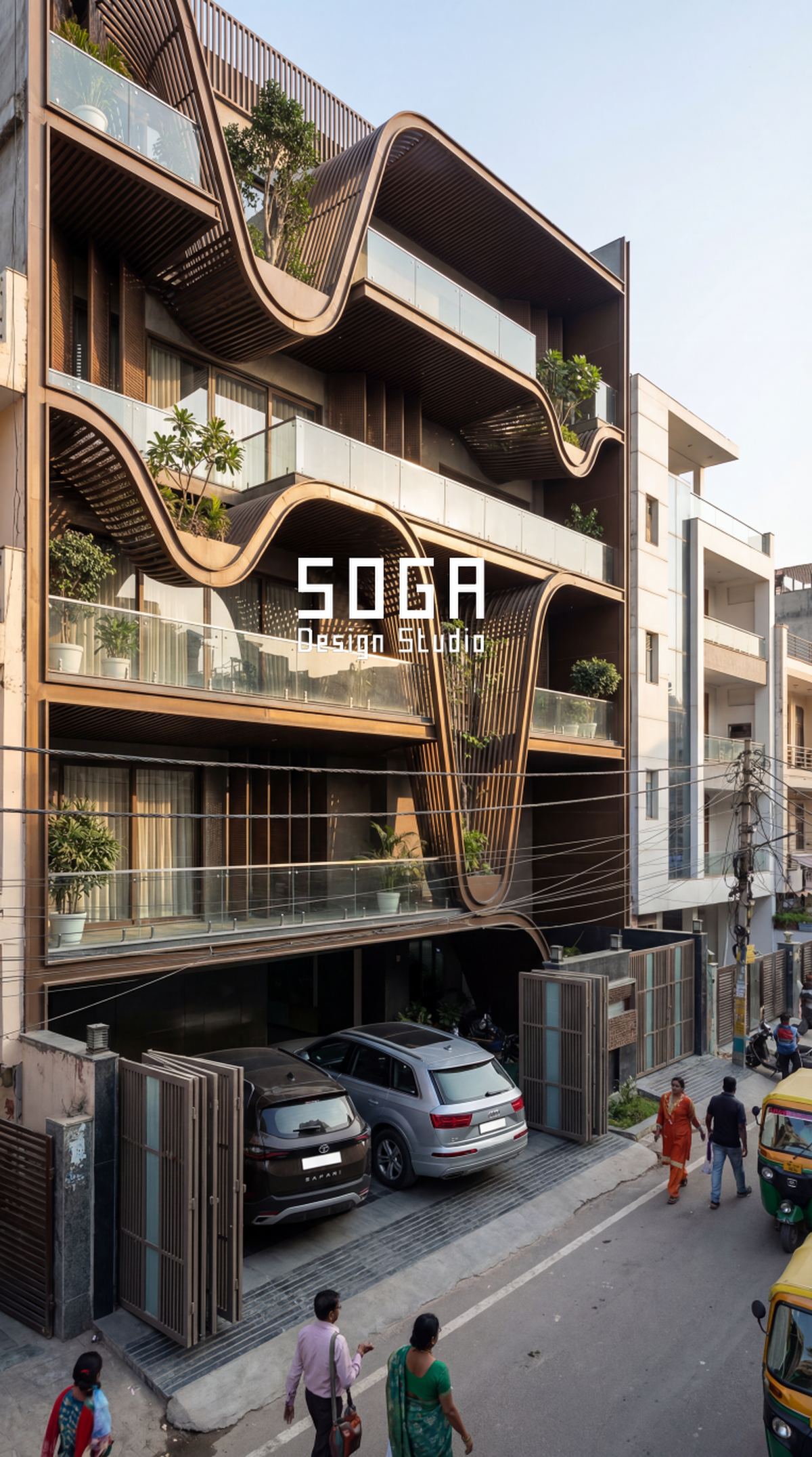 A house elevation on a narrow gali with pedestrians, showing the real access conditions an installer works within