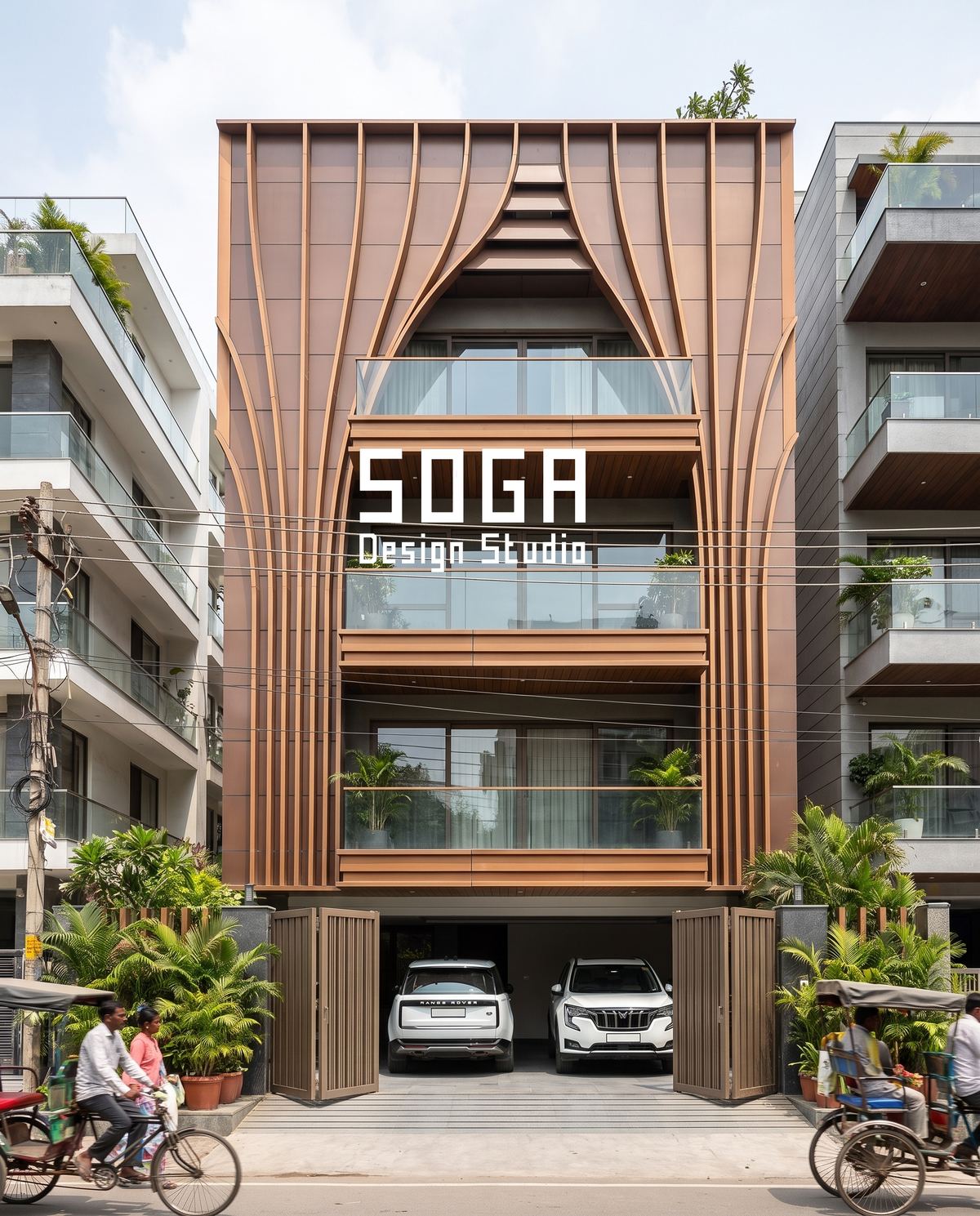 Facade Retrofit Without Demolition: Change The Elevation 2 A timber arched screen inserted into an existing street frontage in India, changing the elevation without touching the structure