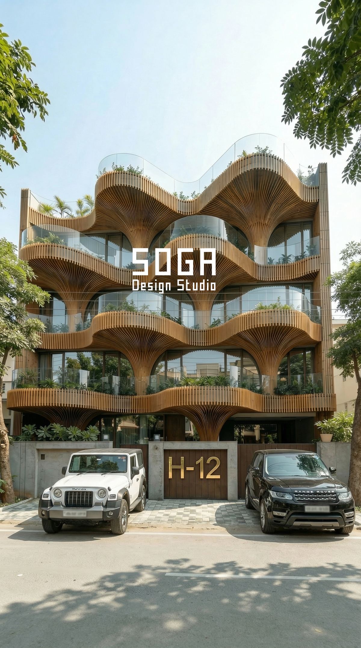 Facade Retrofit Without Demolition: Change The Elevation 3 A vaulted metal facade added to an existing house in India, carried on a framework fixed back to the original frame