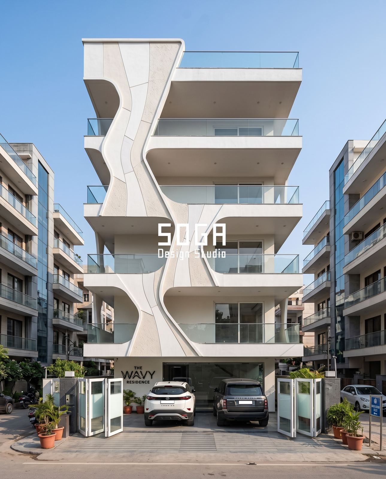 Organic Facade Design: Why It Doesn't Mean Curves 2 The Wavy Residence, organic facade design with vertical wave-form blades between stacked balconies, India