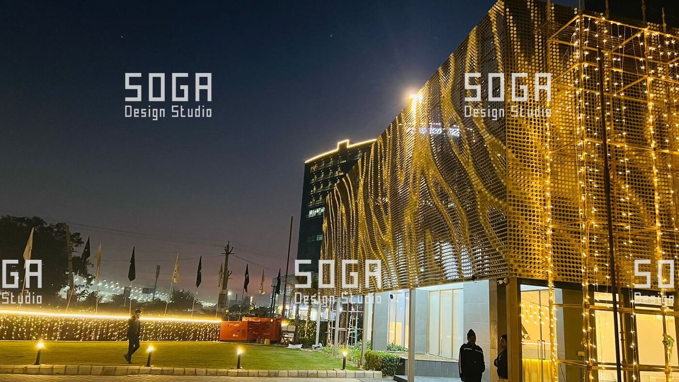 Parametric Coin Facade, Gurgaon: The Design Story Behind 216 Panels and a Field of Angled Coins 7 Parametric coin facade in Gurgaon illuminated at night, the coin field picking up light across the elevation