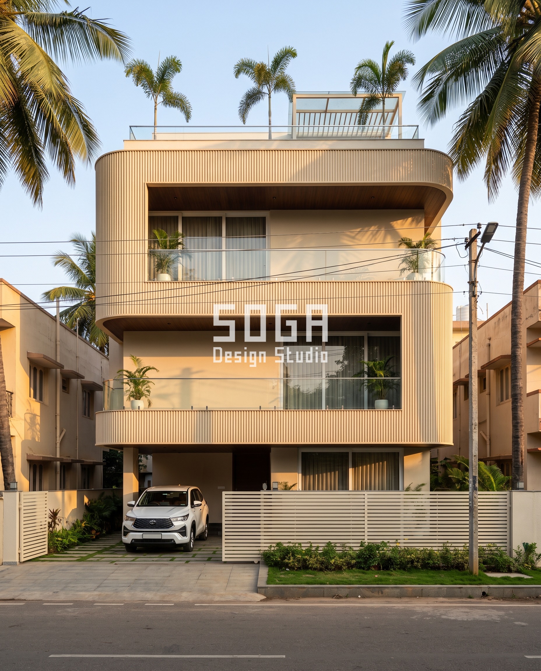 Valay Villa / Ribbed cream gfrc facade, Bengaluru (Indiranagar) - SOGA Design Studio