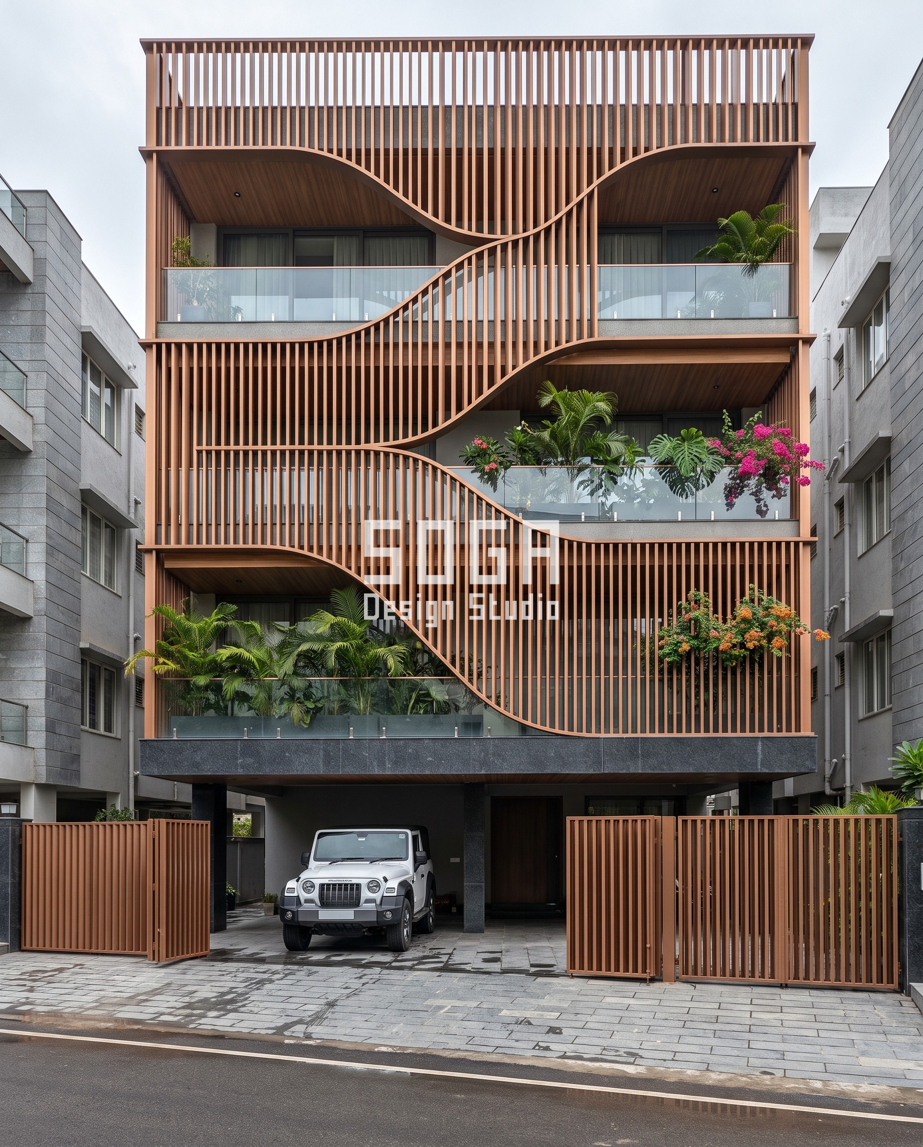 Chhaya Residence / Fins copper bronze facade, Hyderabad (Jubilee Hills) - SOGA Design Studio