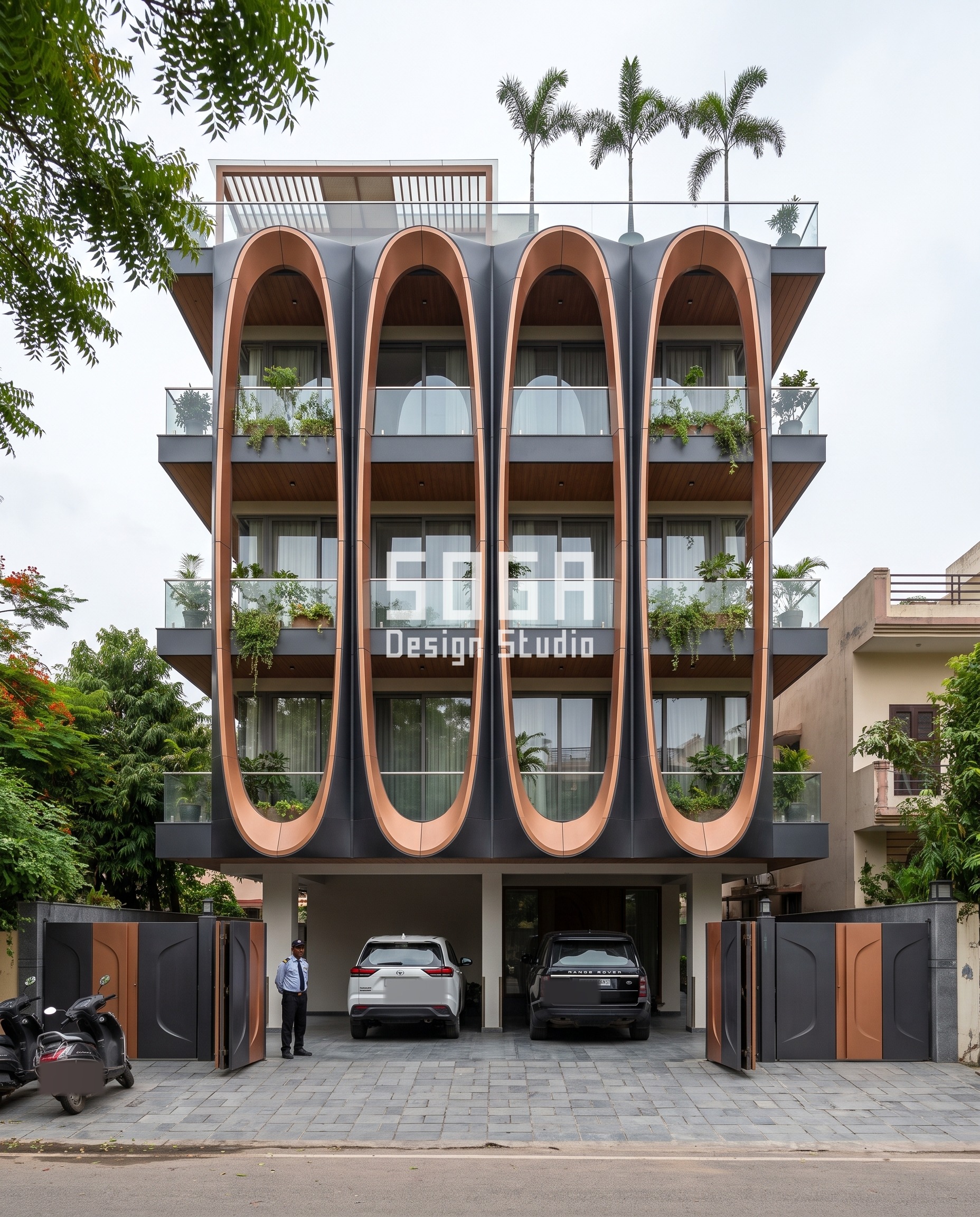 Arches, Vaults & Loops / Smooth two tone facade, Jaipur - SOGA Design Studio