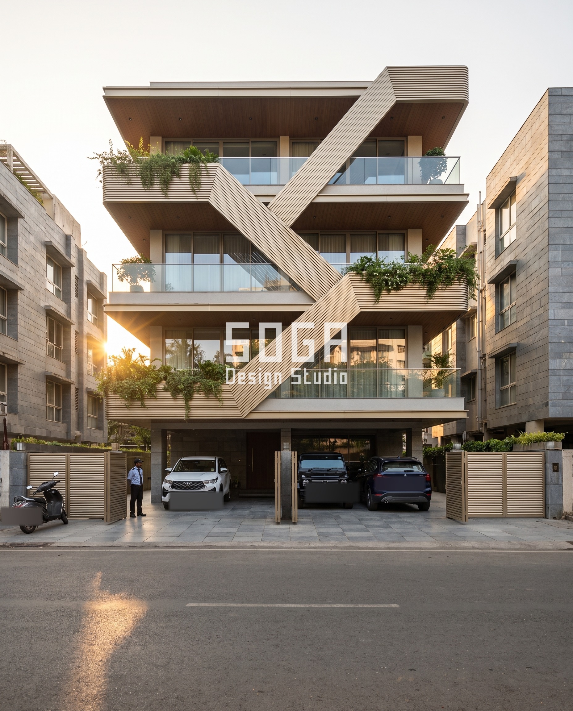 Sweeping S-Ribbon / Ribbed champagne facade, Mumbai (Bandra) - SOGA Design Studio