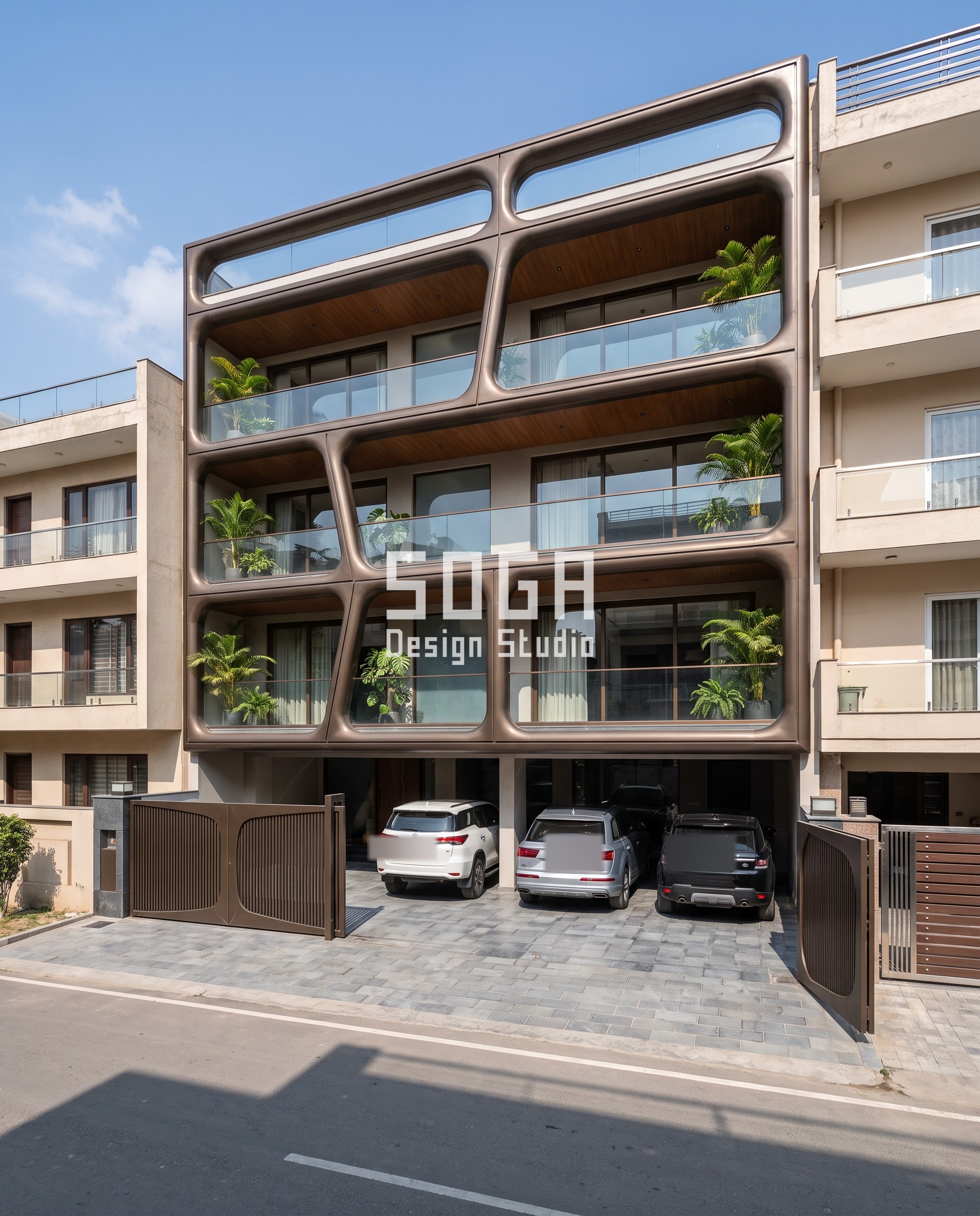 Carved Monolith / Organic Frame / Smooth bronze facade, Chandigarh - SOGA Design Studio