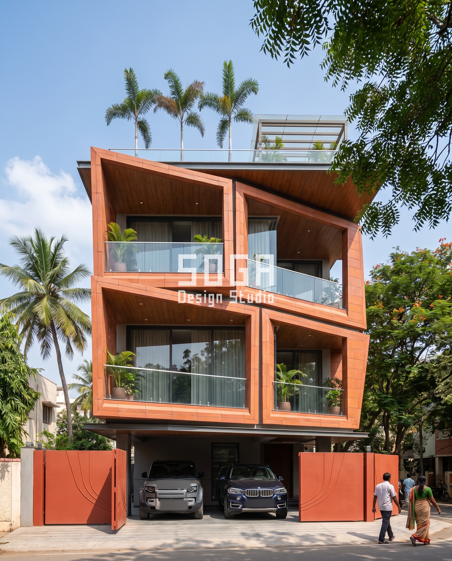 Origami Frames & Exoskeleton / Smooth terracotta facade, Chennai - SOGA Design Studio