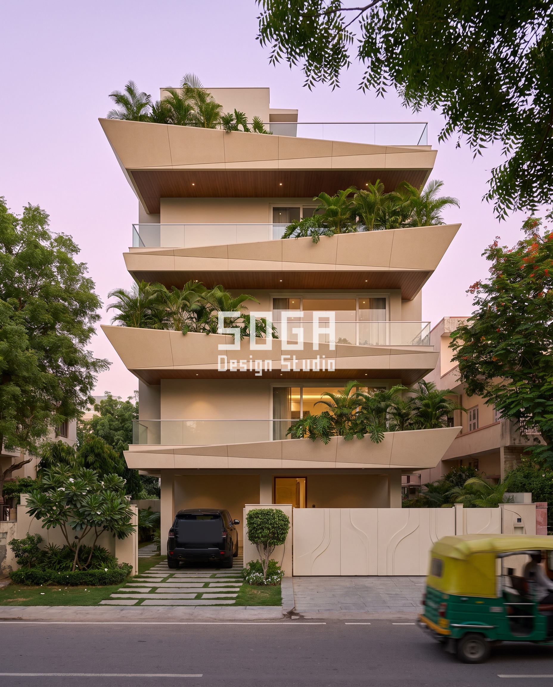 Rotated Faceted Trays / Smooth cream gfrc facade, Jaipur - SOGA Design Studio