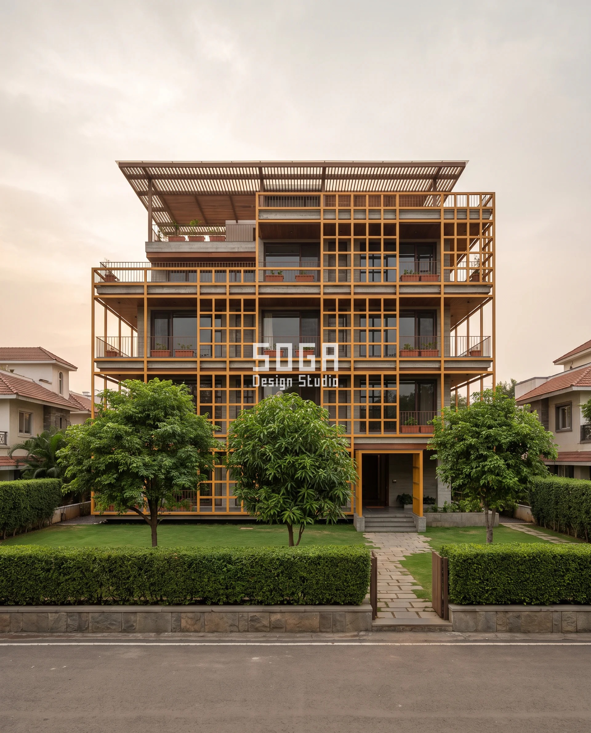 Cornice Projection By Floor: House Facade India - SOGA Design Studio