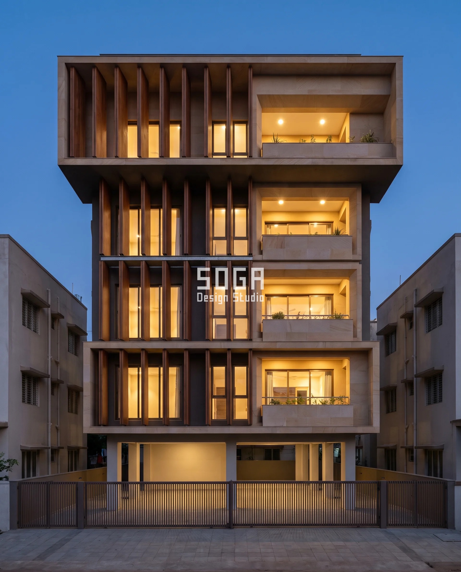Cornice Projection By Floor: House Facade India - SOGA Design Studio